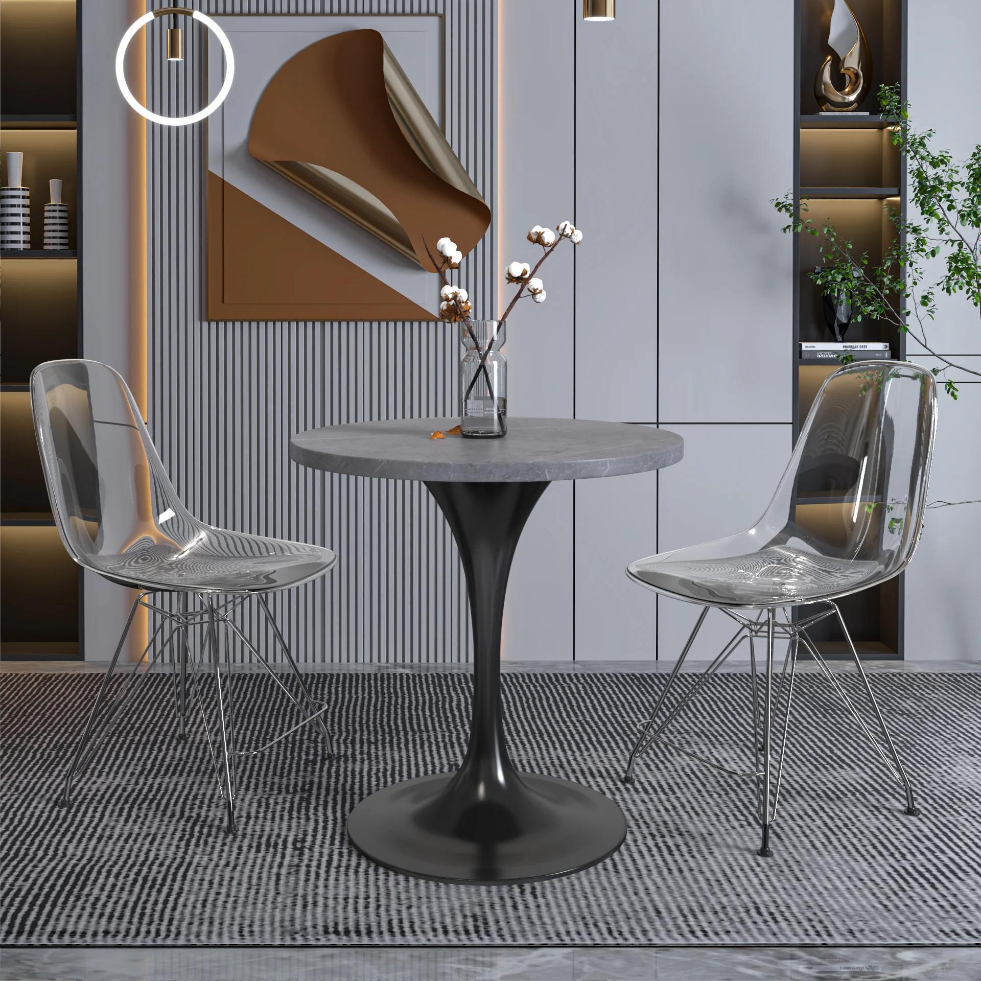 Verve Collection 27 Round Dining Table, Black Base with Sintered Stone Grey Top