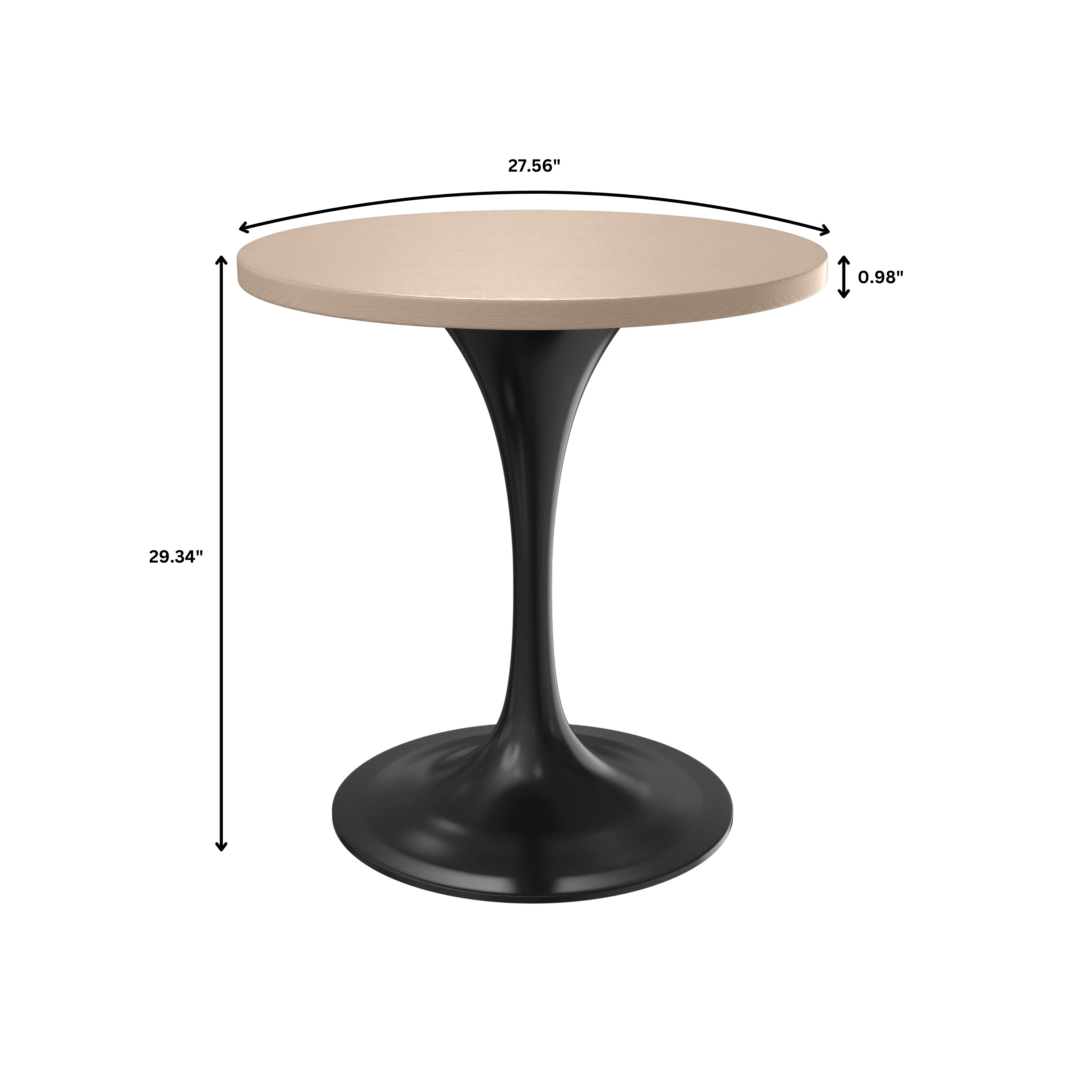 Verve Collection 27 Round Dining Table, Black Base with Light Natural Wood MDF Top