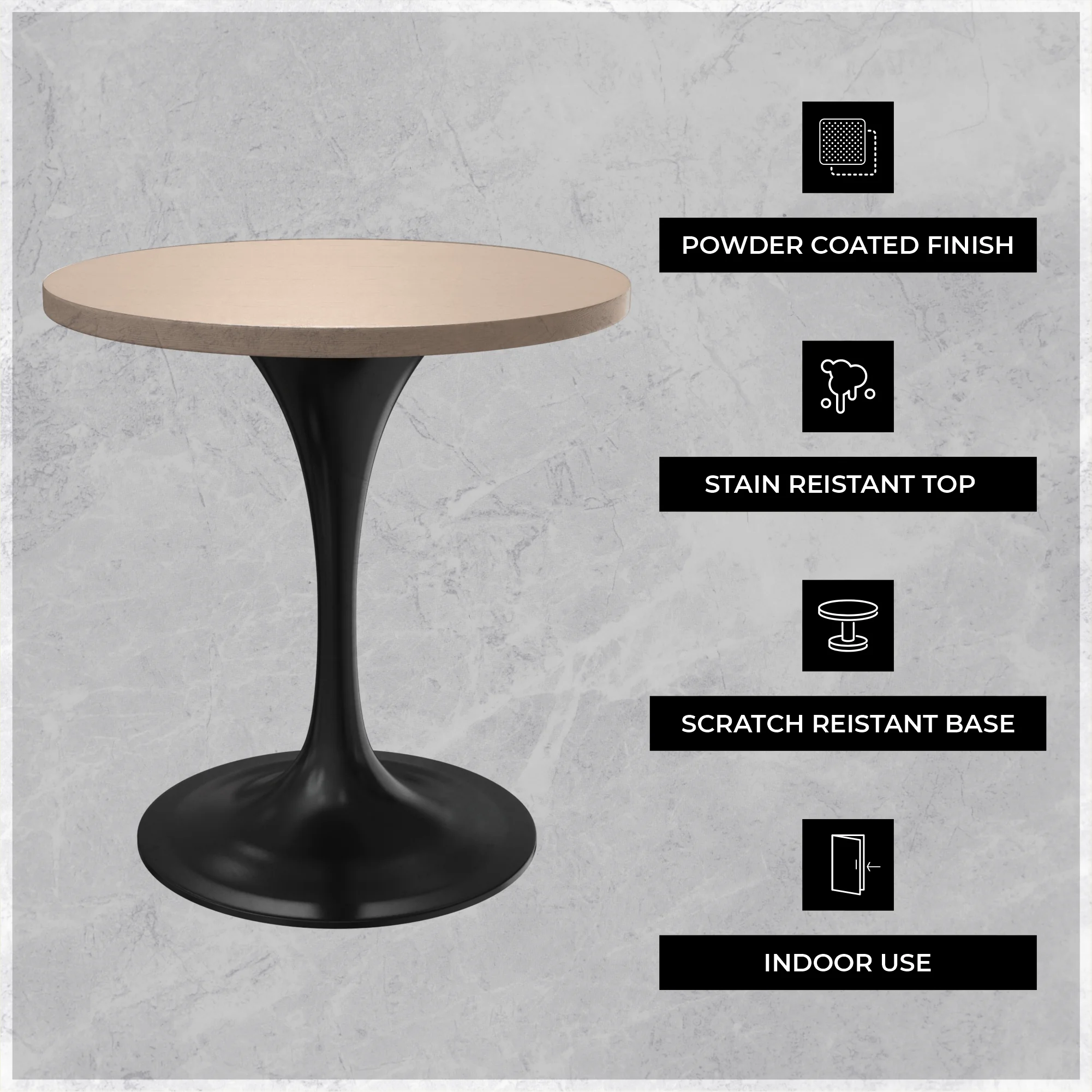 Verve Collection 27 Round Dining Table, Black Base with Light Natural Wood MDF Top