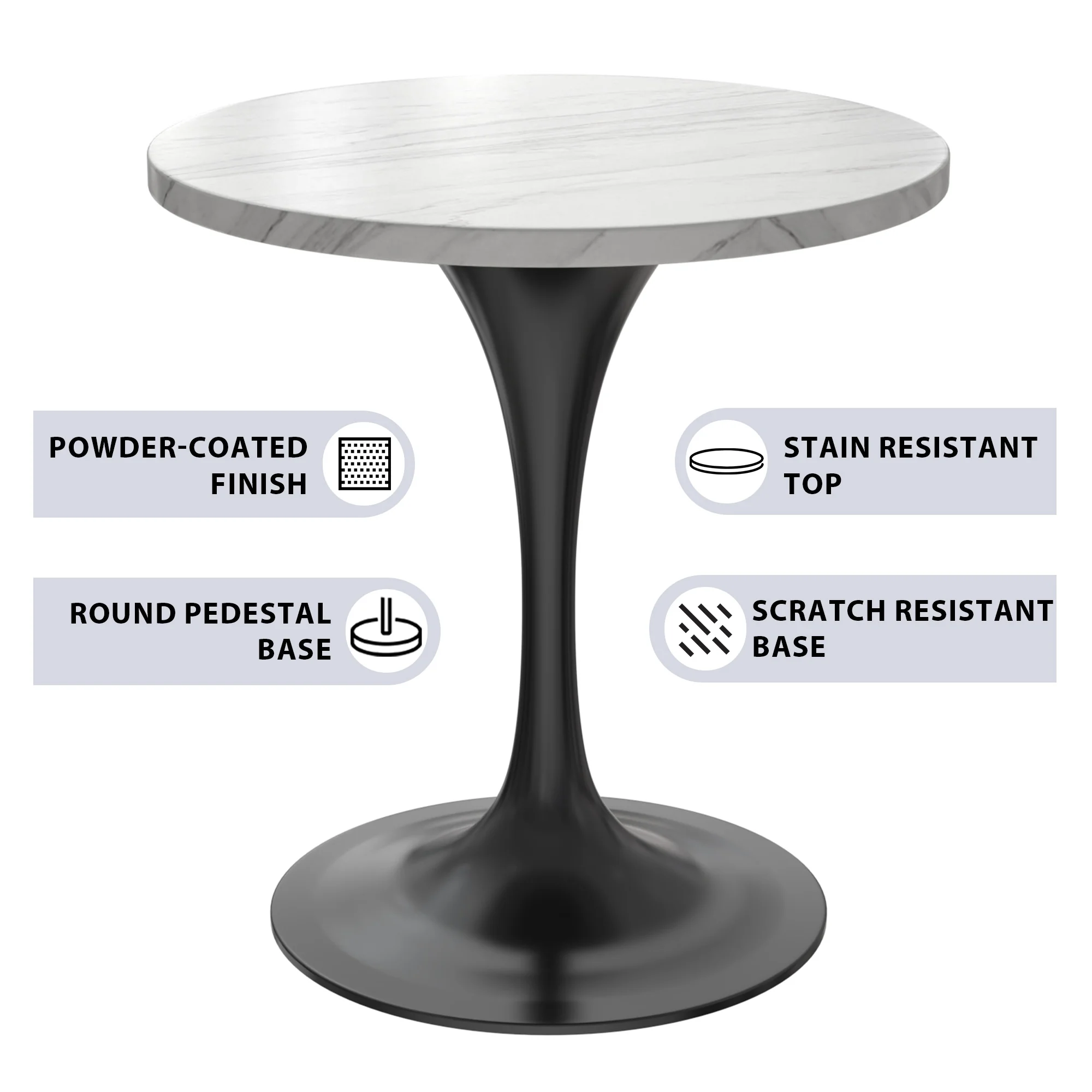 Verve Collection 27 Round Dining Table, Black Base with Sintered Stone White Top