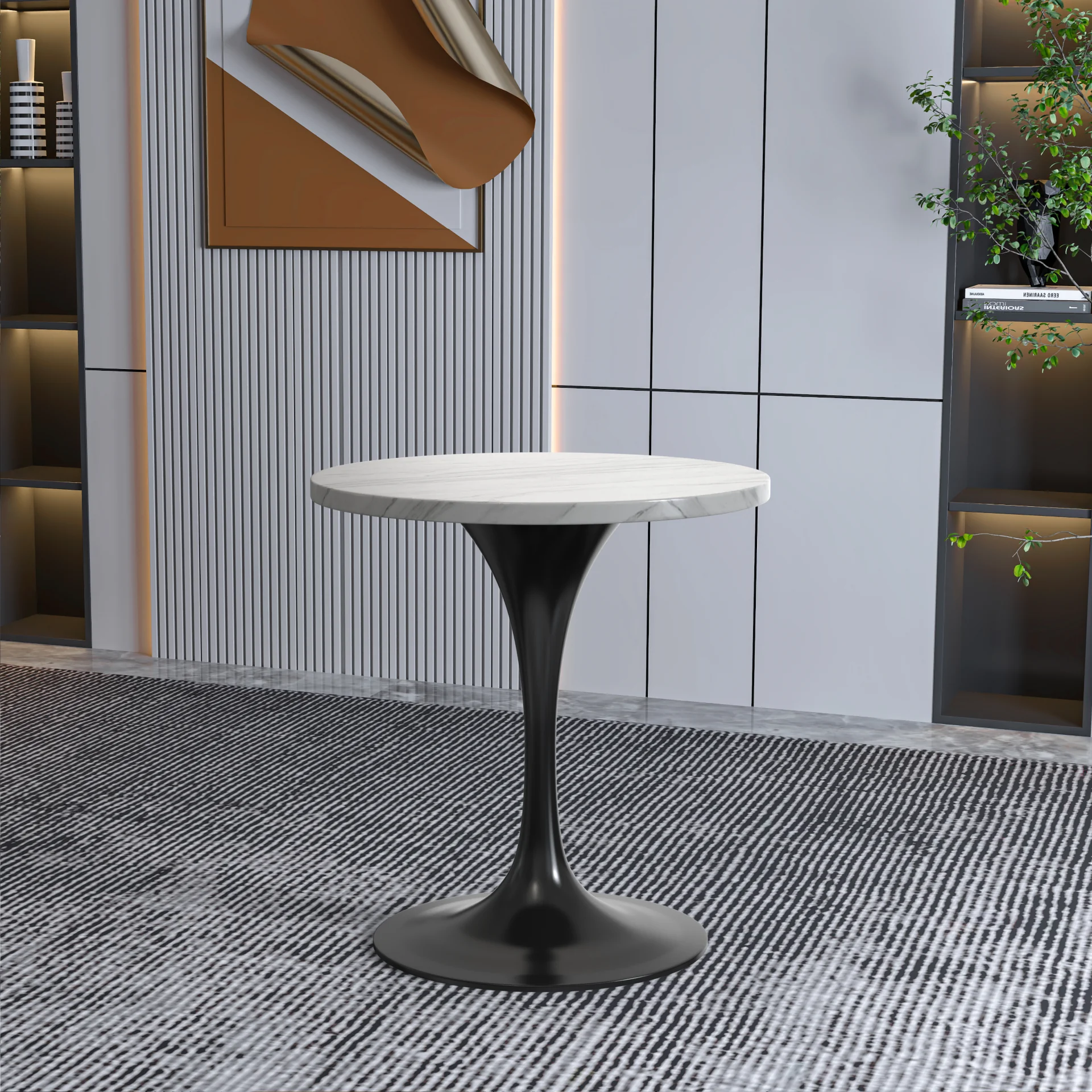 Verve Collection 27 Round Dining Table, Black Base with Sintered Stone White Top