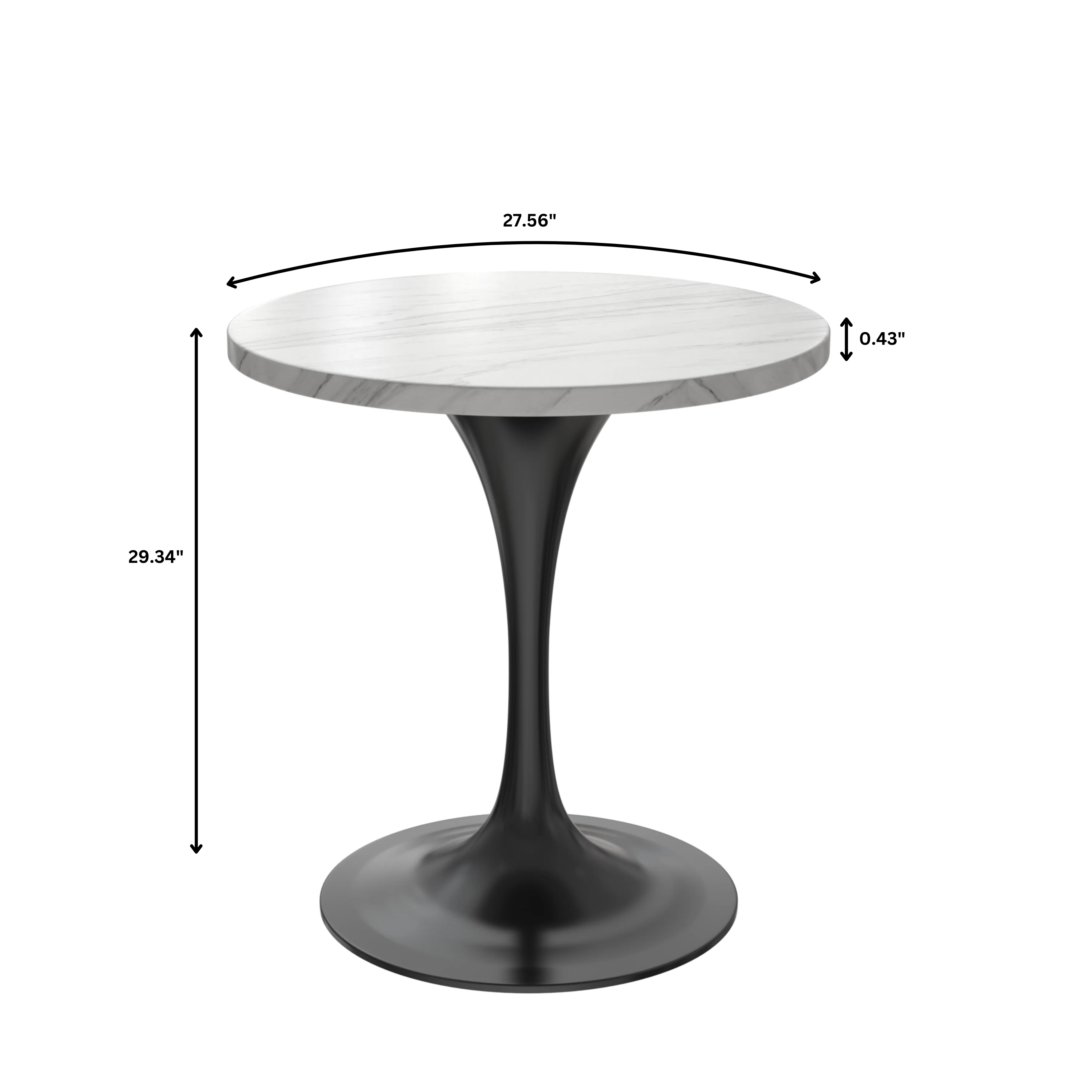 Verve Collection 27 Round Dining Table, Black Base with Sintered Stone White Top