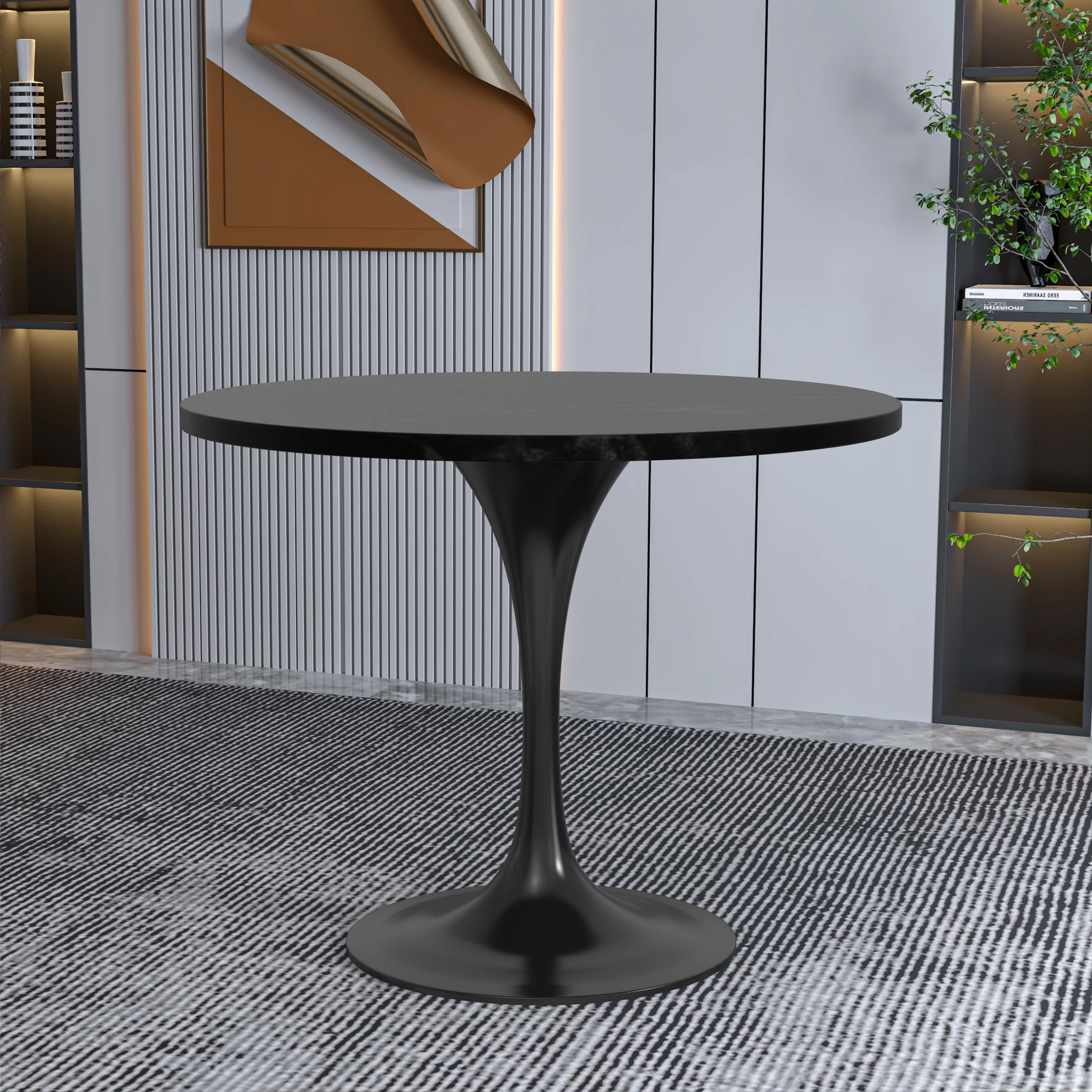 Verve Collection 36 Round Dining Table, Black Base with Black MDF Top