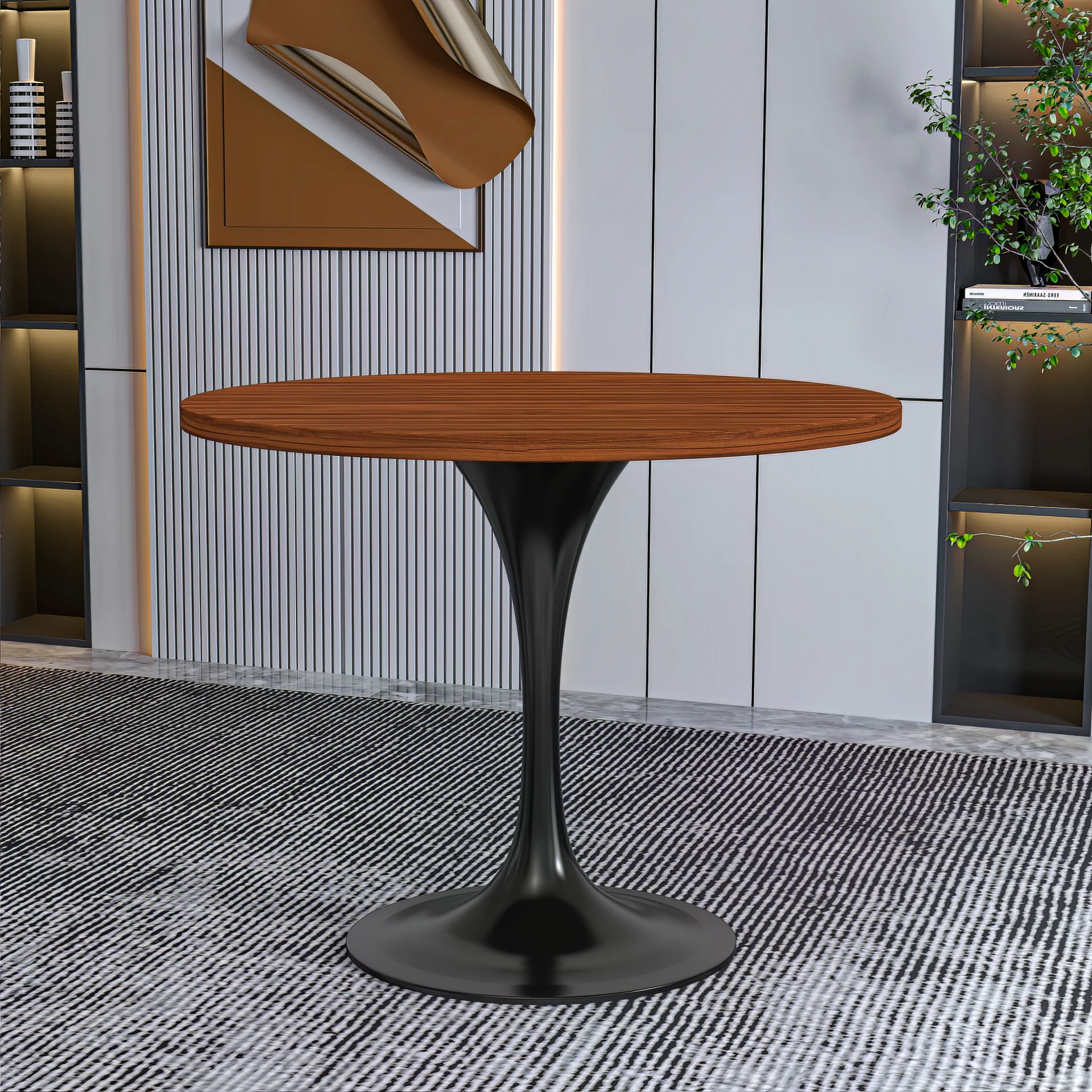 Verve Collection 36 Round Dining Table, Black Base with Cognac Brown MDF Top