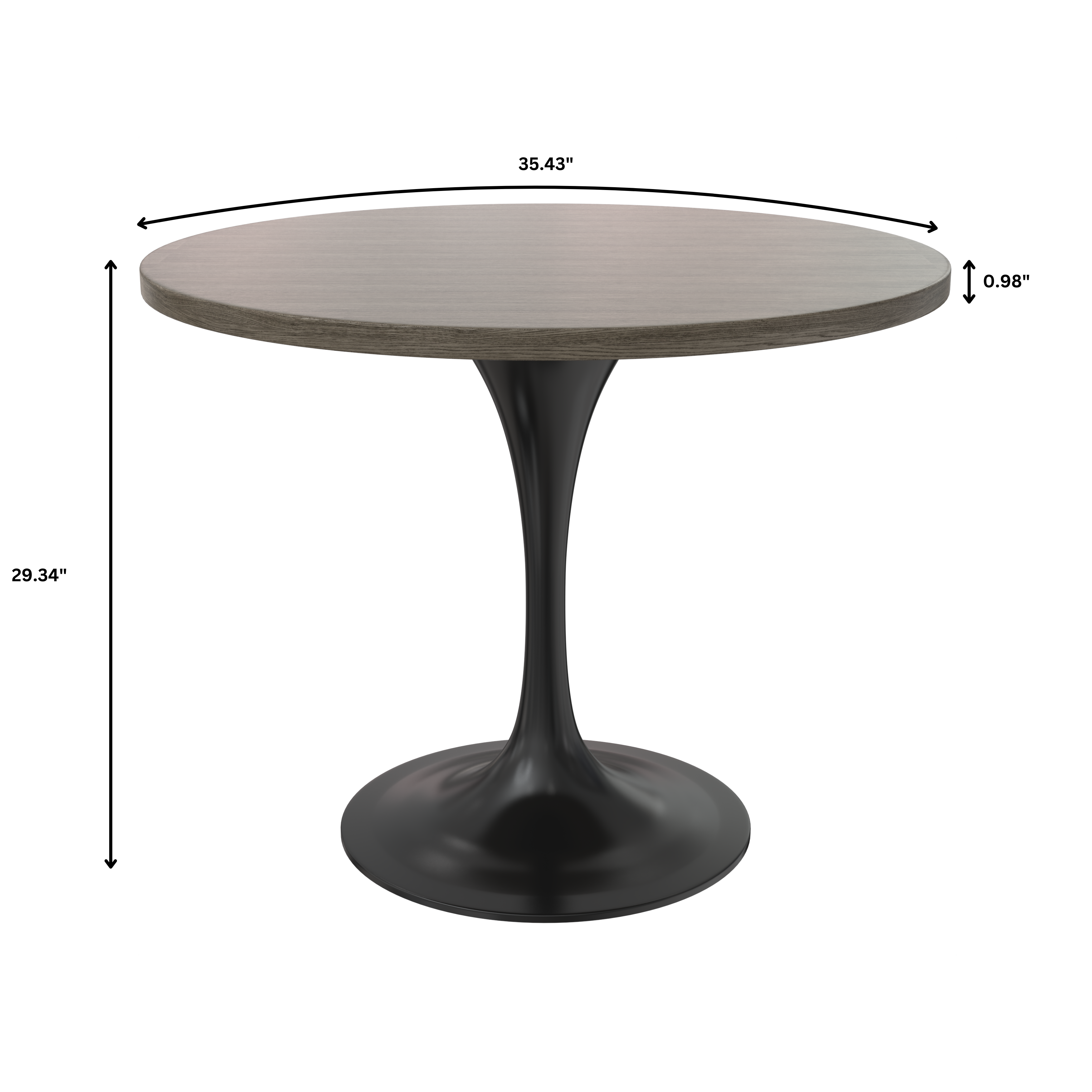 Verve Collection 36 Round Dining Table, Black Base with Dark Maple MDF Top