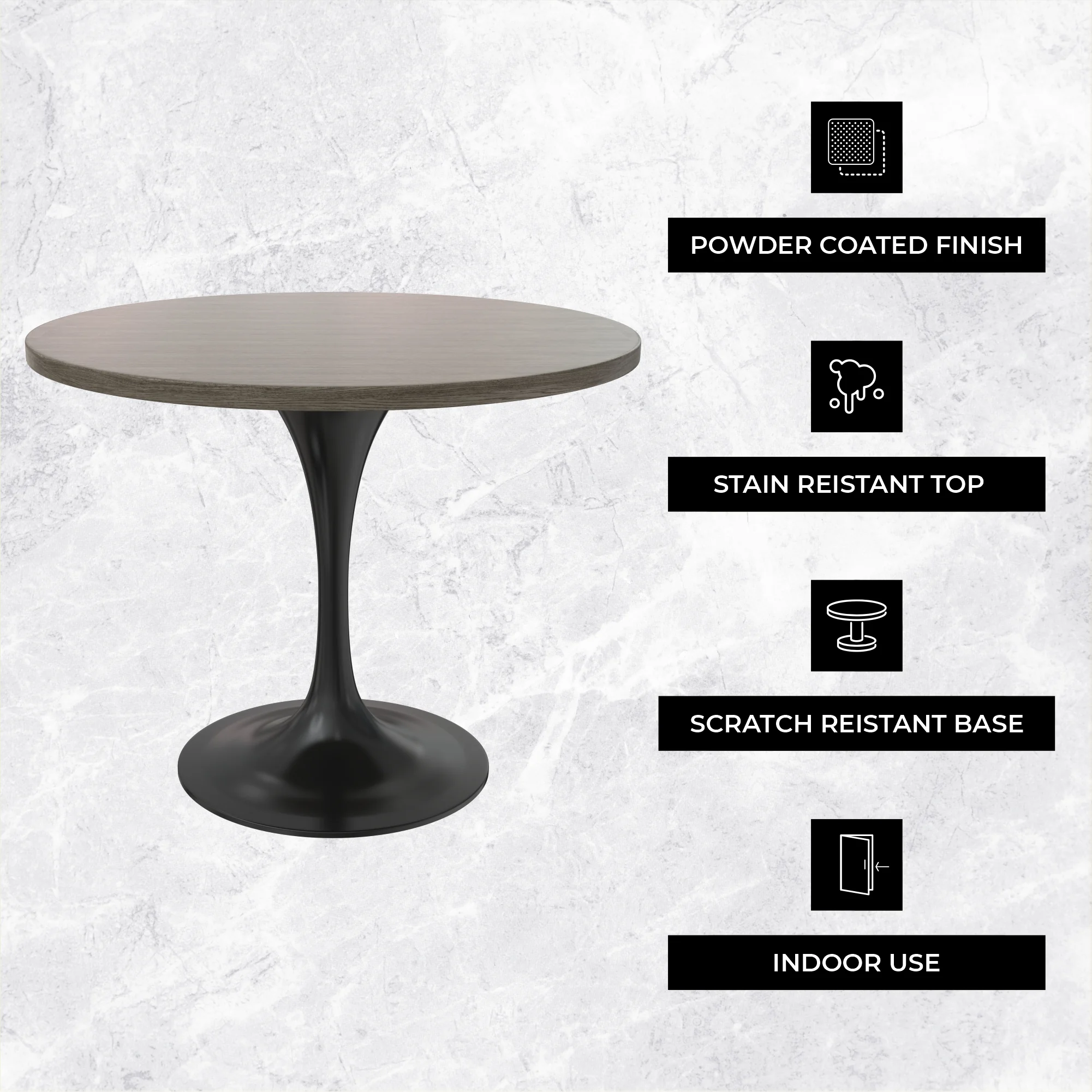 Verve Collection 36 Round Dining Table, Black Base with Dark Maple MDF Top