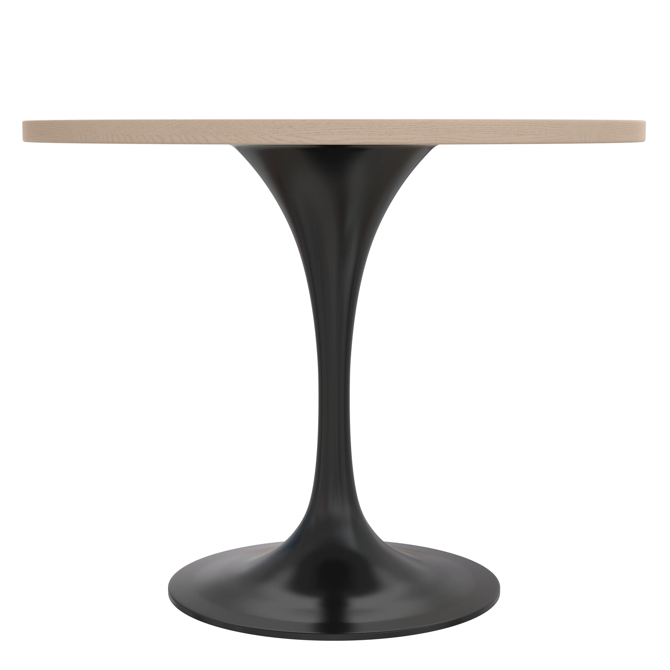 Verve Collection 36 Round Dining Table, Black Base with Light Natural Wood MDF Top
