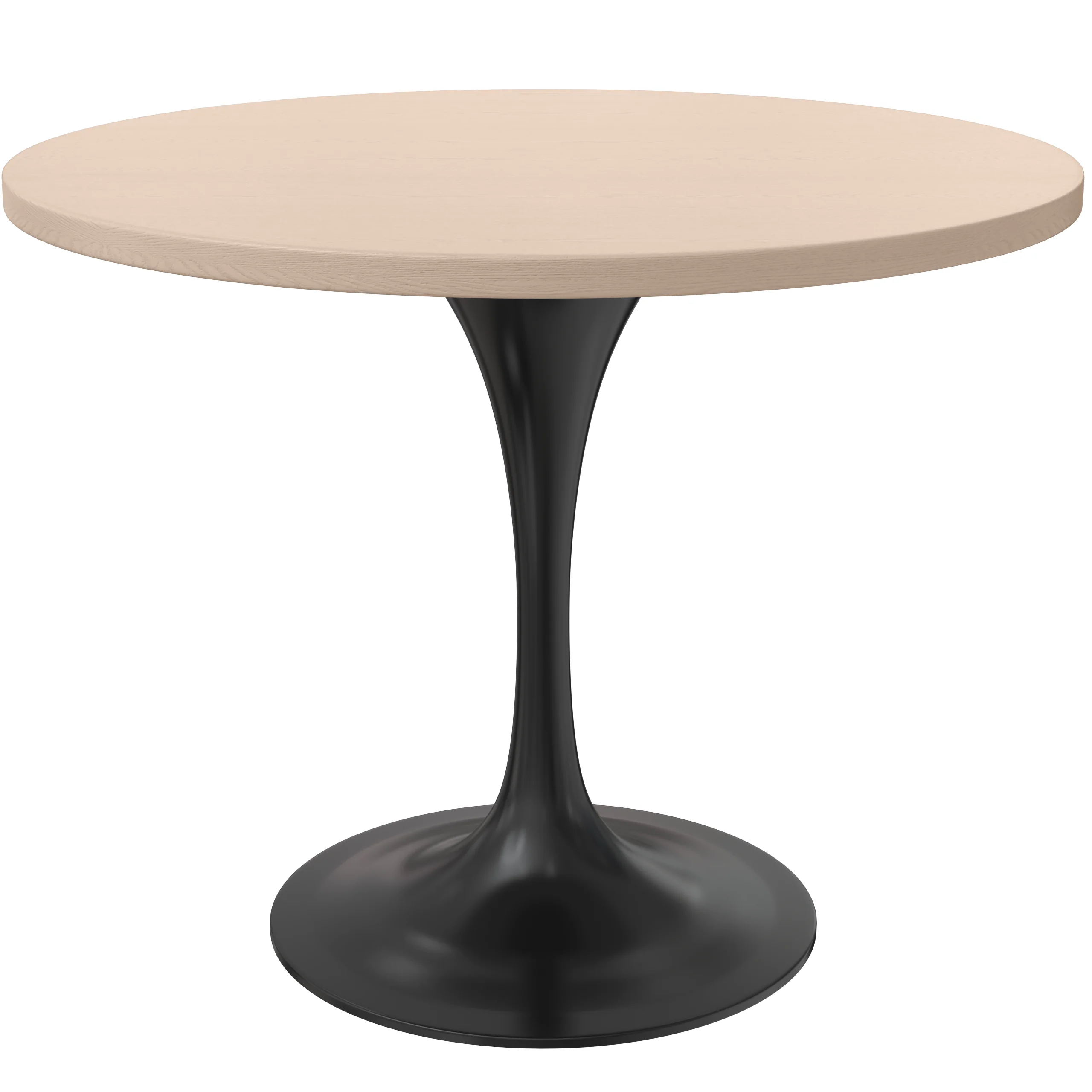 Verve Collection 36 Round Dining Table, Black Base with Light Natural Wood MDF Top
