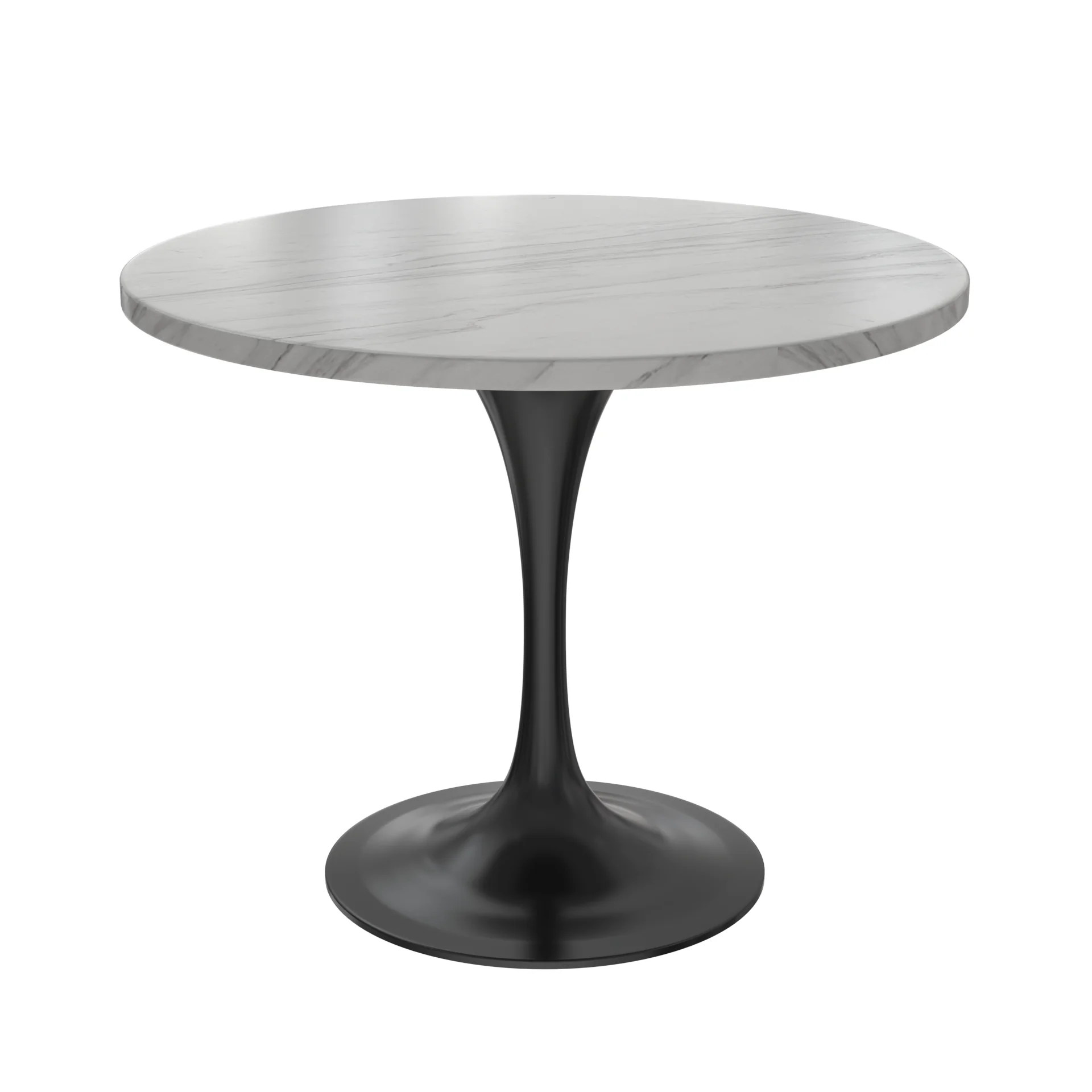Verve Collection 36 Round Dining Table, Black Base with Sintered Stone White Top