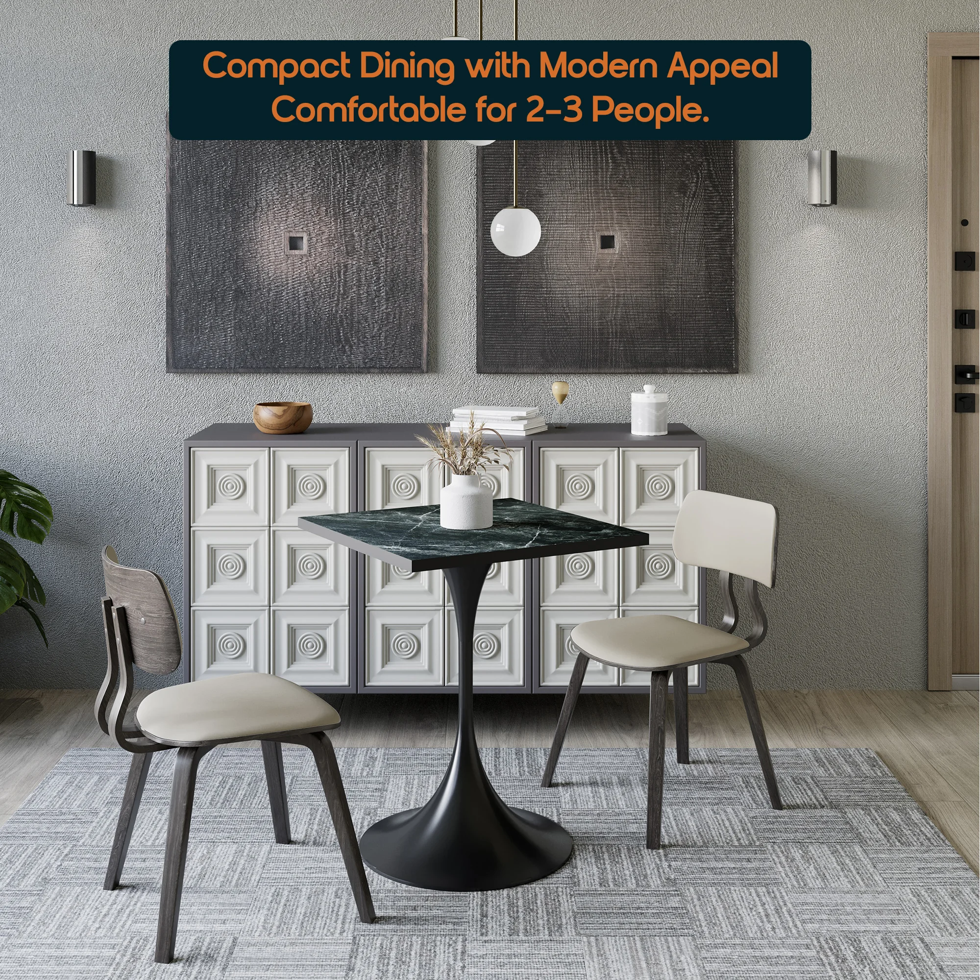 Verve Collection 24 Square Dining Table, Black Base with Black MDF Top