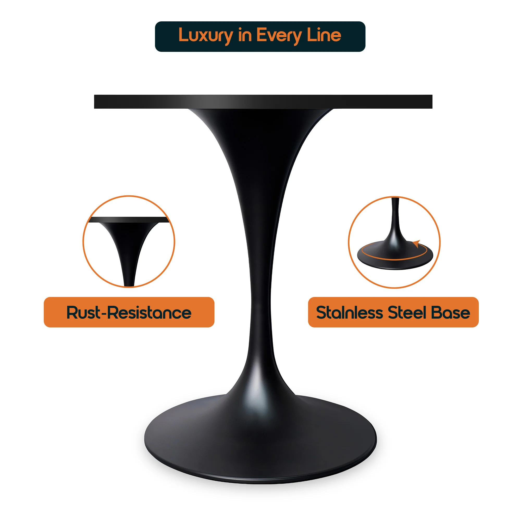 Verve Collection 24 Square Dining Table, Black Base with Black MDF Top