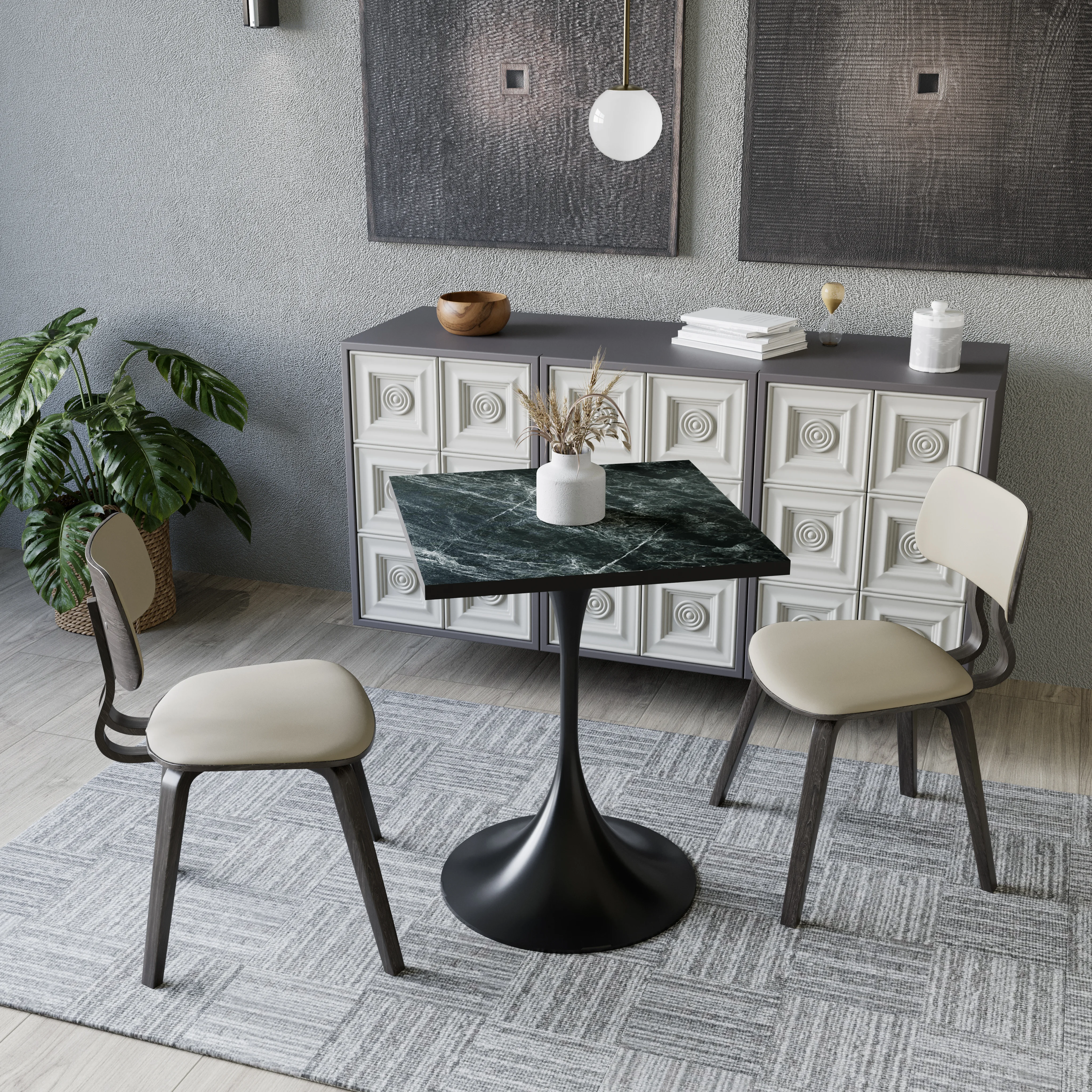 Verve Collection 24 Square Dining Table, Black Base with Black MDF Top