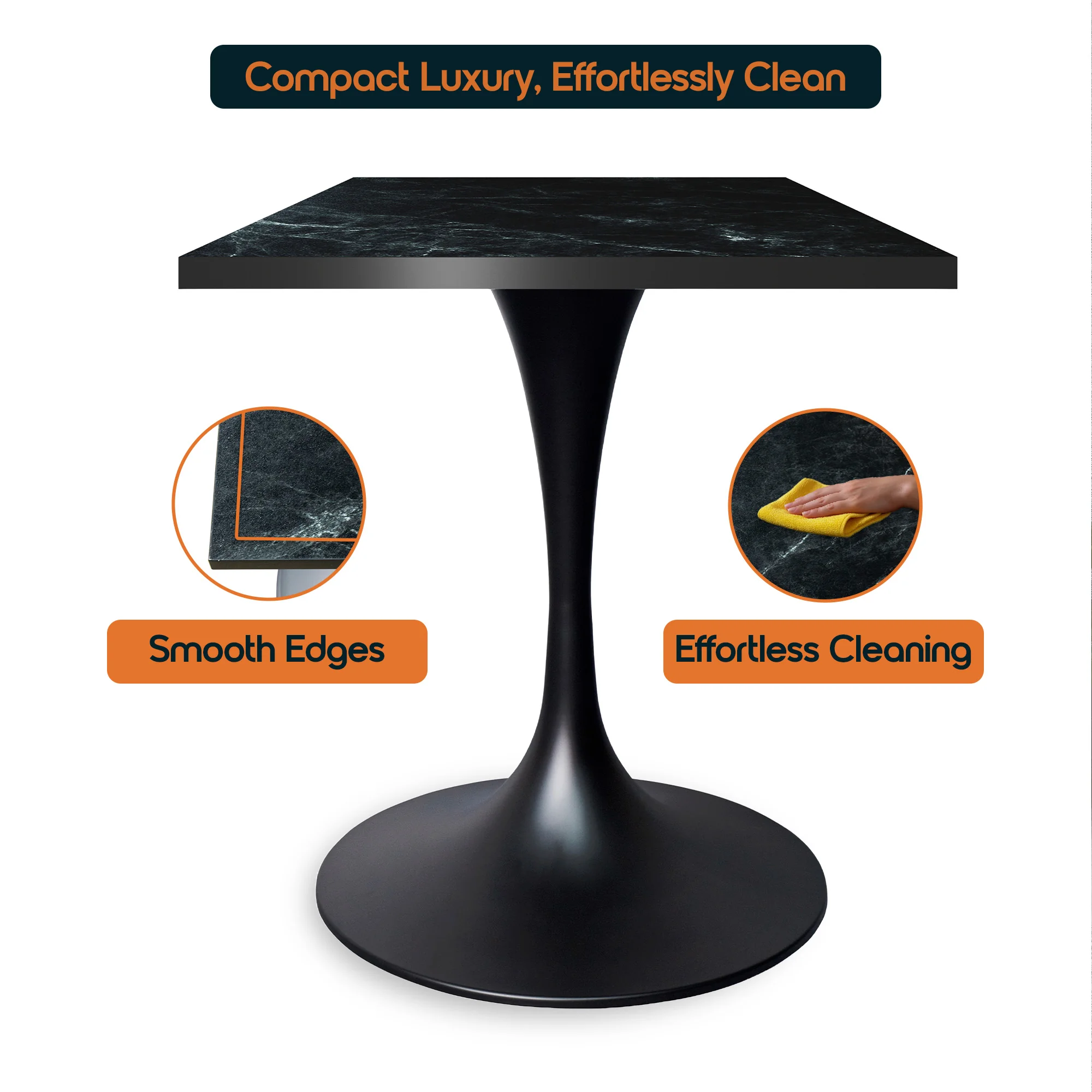 Verve Collection 24 Square Dining Table, Black Base with Black MDF Top