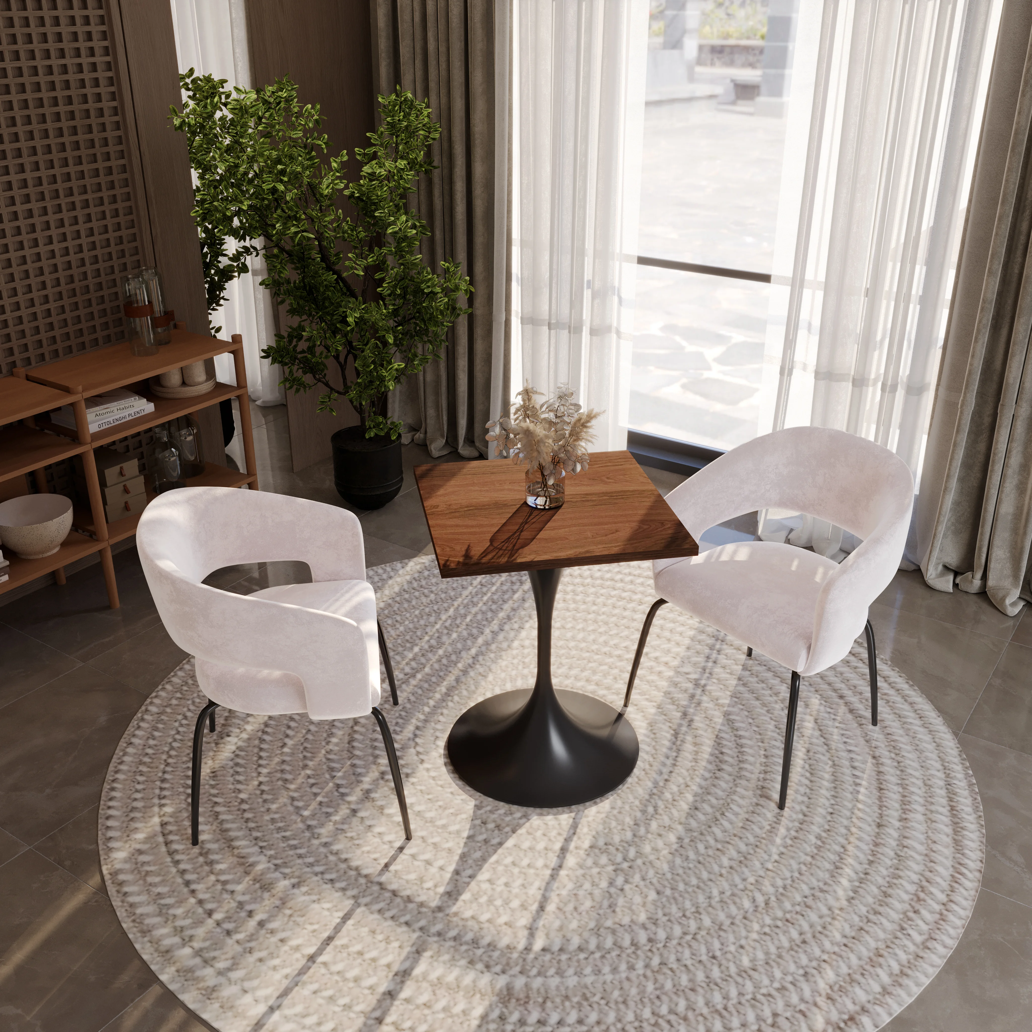 Verve Collection 24 Square Dining Table, Black Base with Cognac Brown MDF Top