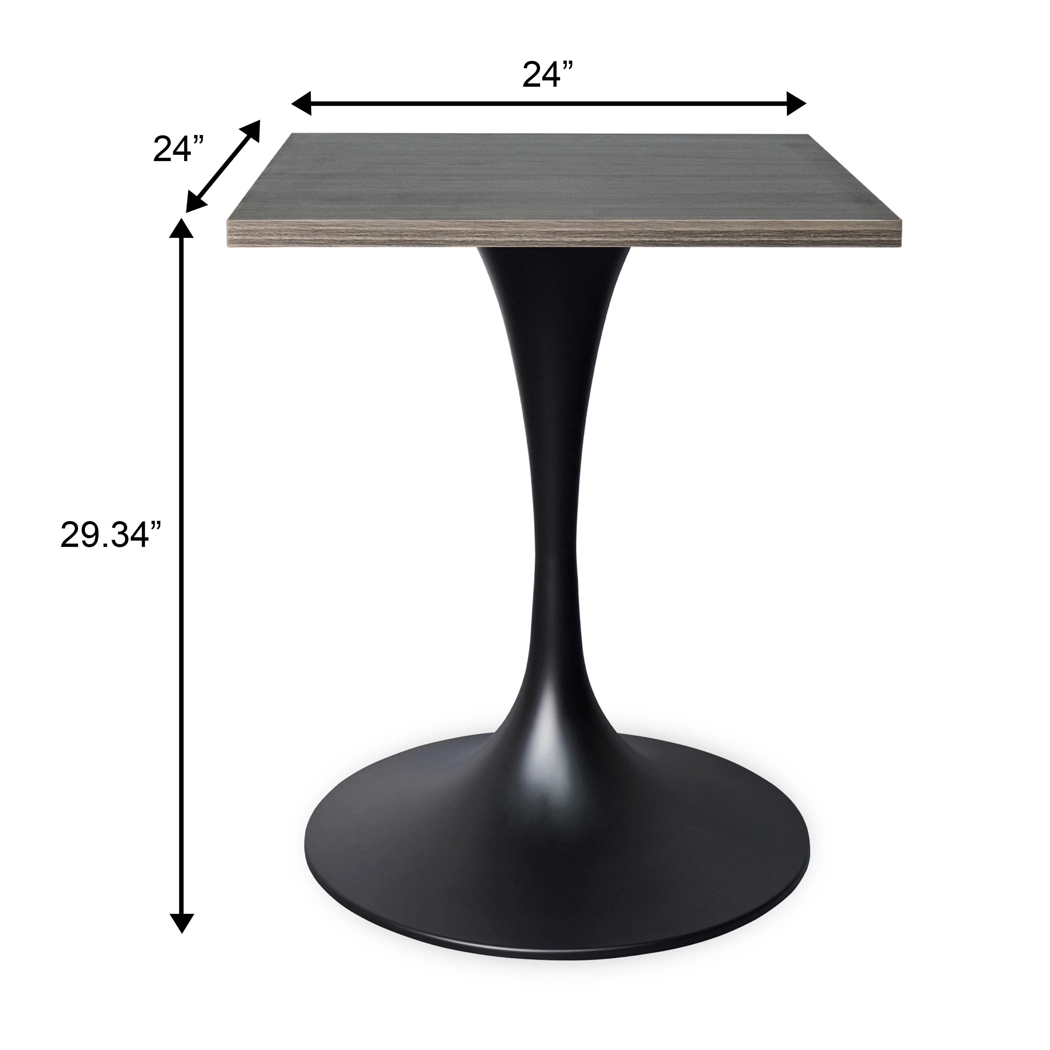 Verve Collection 24 Square Dining Table, Black Base with Dark Maple MDF Top