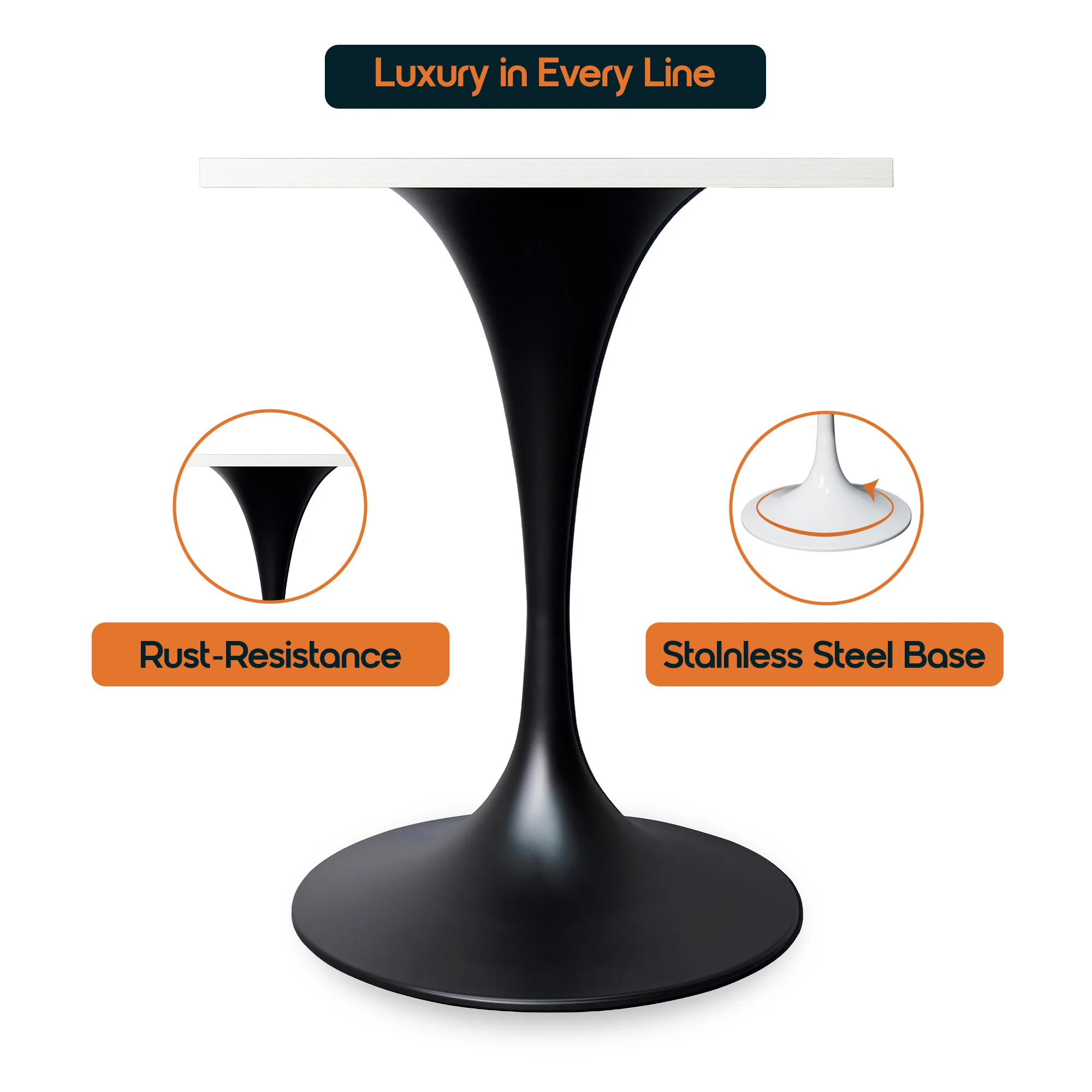 Verve Collection 24 Square Dining Table, Black Base with Light Natural Wood MDF Top