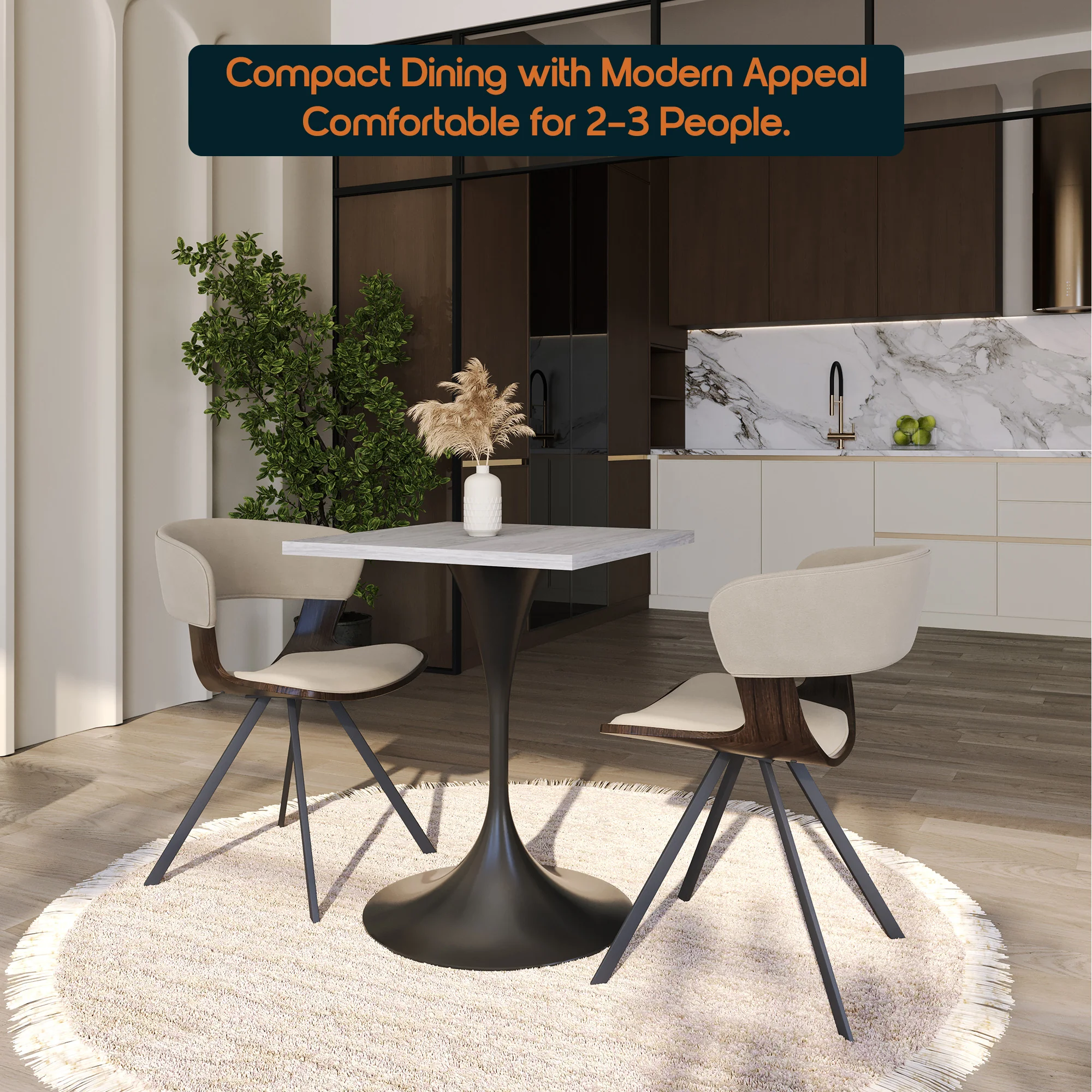 Verve Collection 24 Square Dining Table, Black Base with Light Natural Wood MDF Top