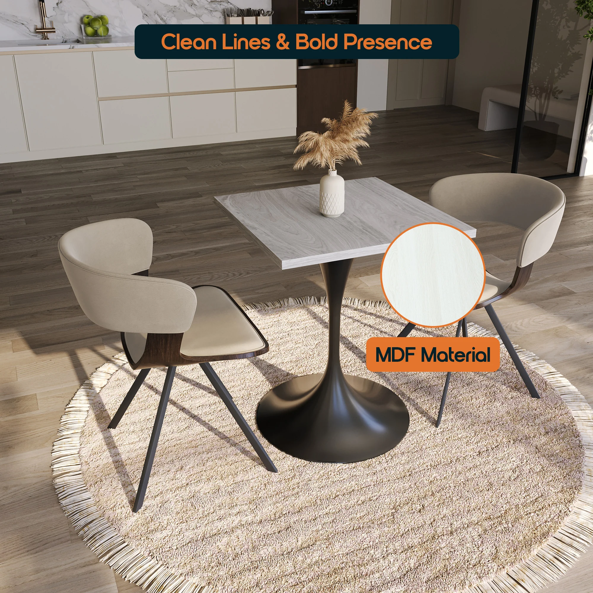 Verve Collection 24 Square Dining Table, Black Base with Light Natural Wood MDF Top