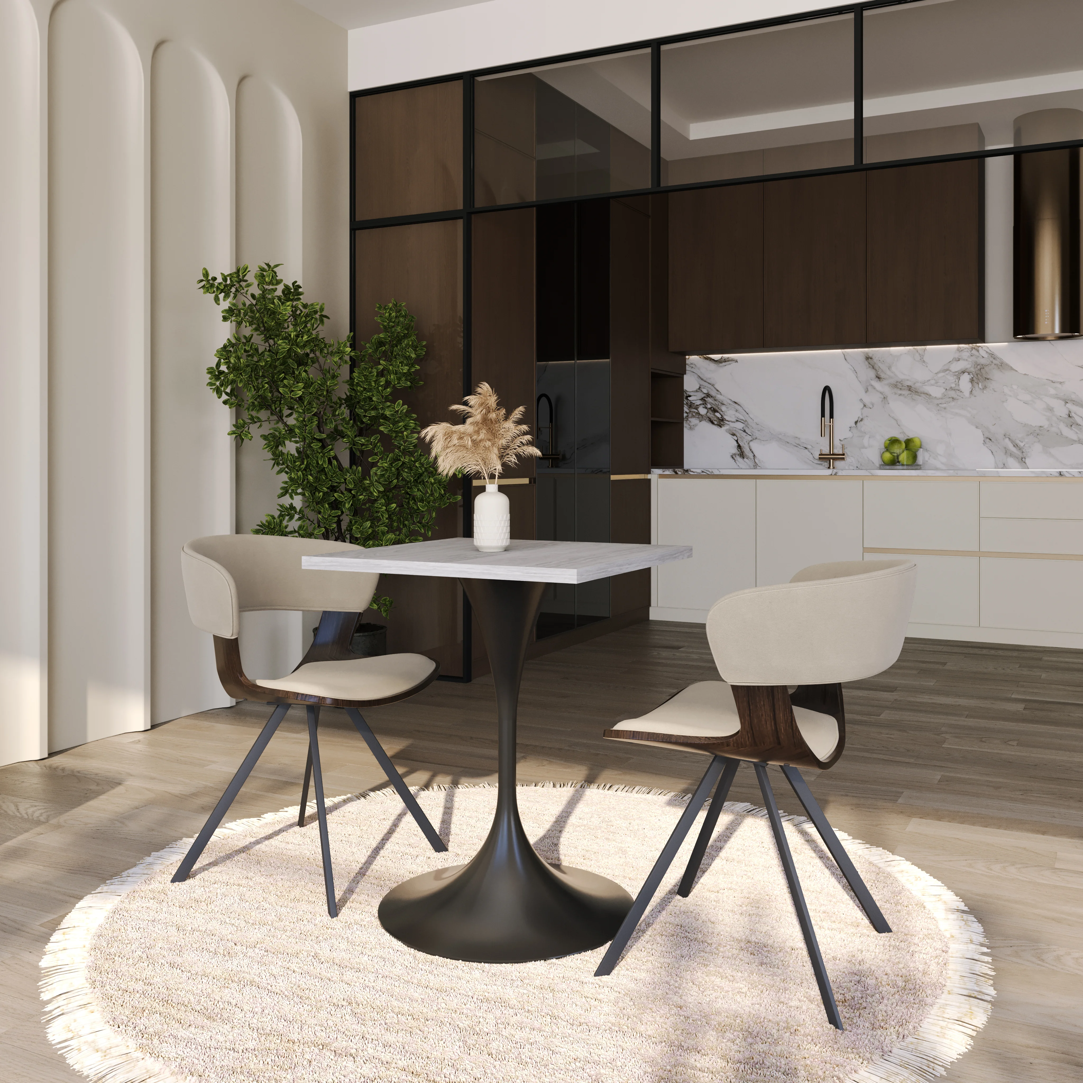 Verve Collection 24 Square Dining Table, Black Base with Light Natural Wood MDF Top