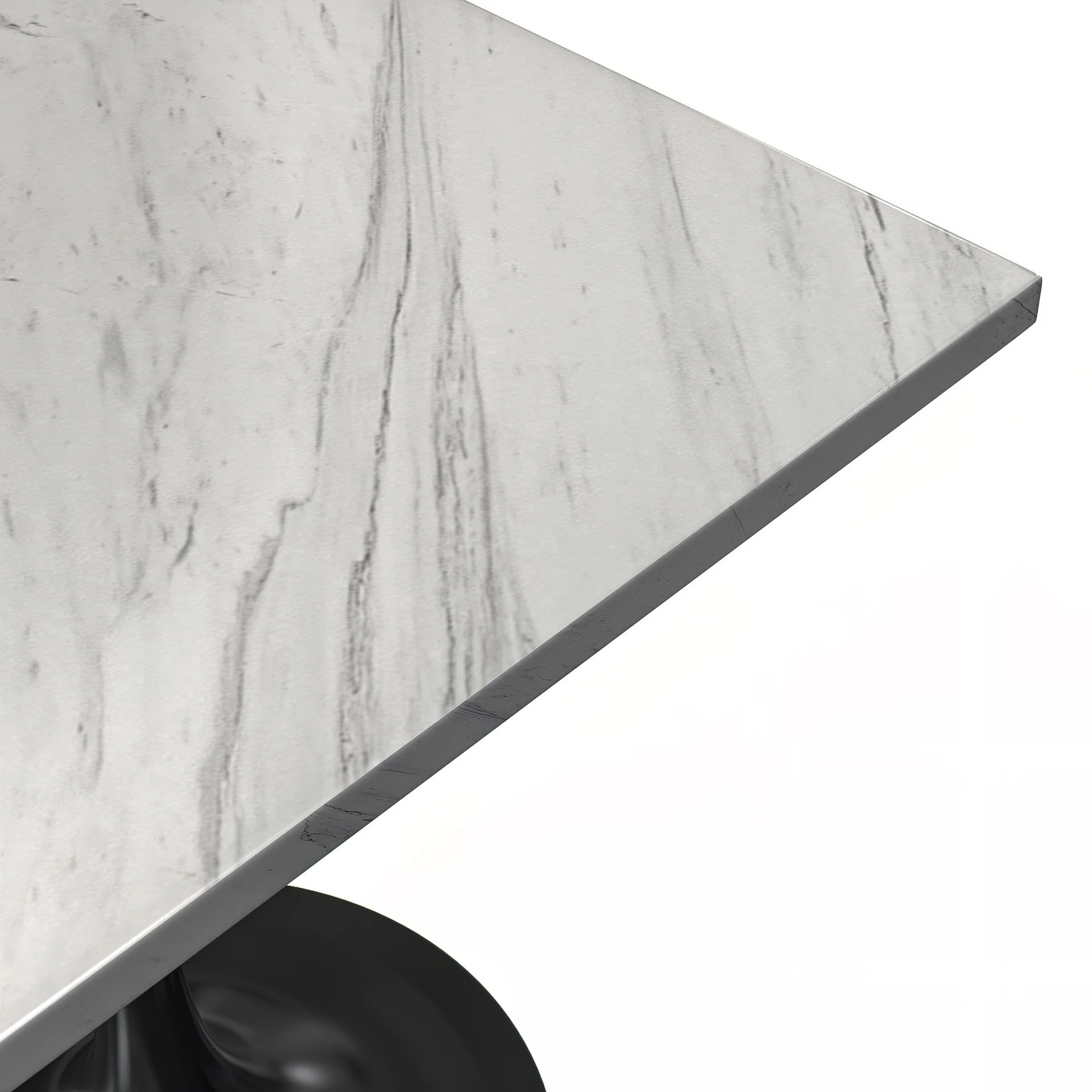 Verve Collection 27 Square Dining Table, Black Base with Laminated White Marbleized Top