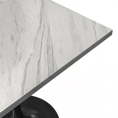 Verve Collection 27 Square Dining Table, Black Base with Laminated White Marbleized Top