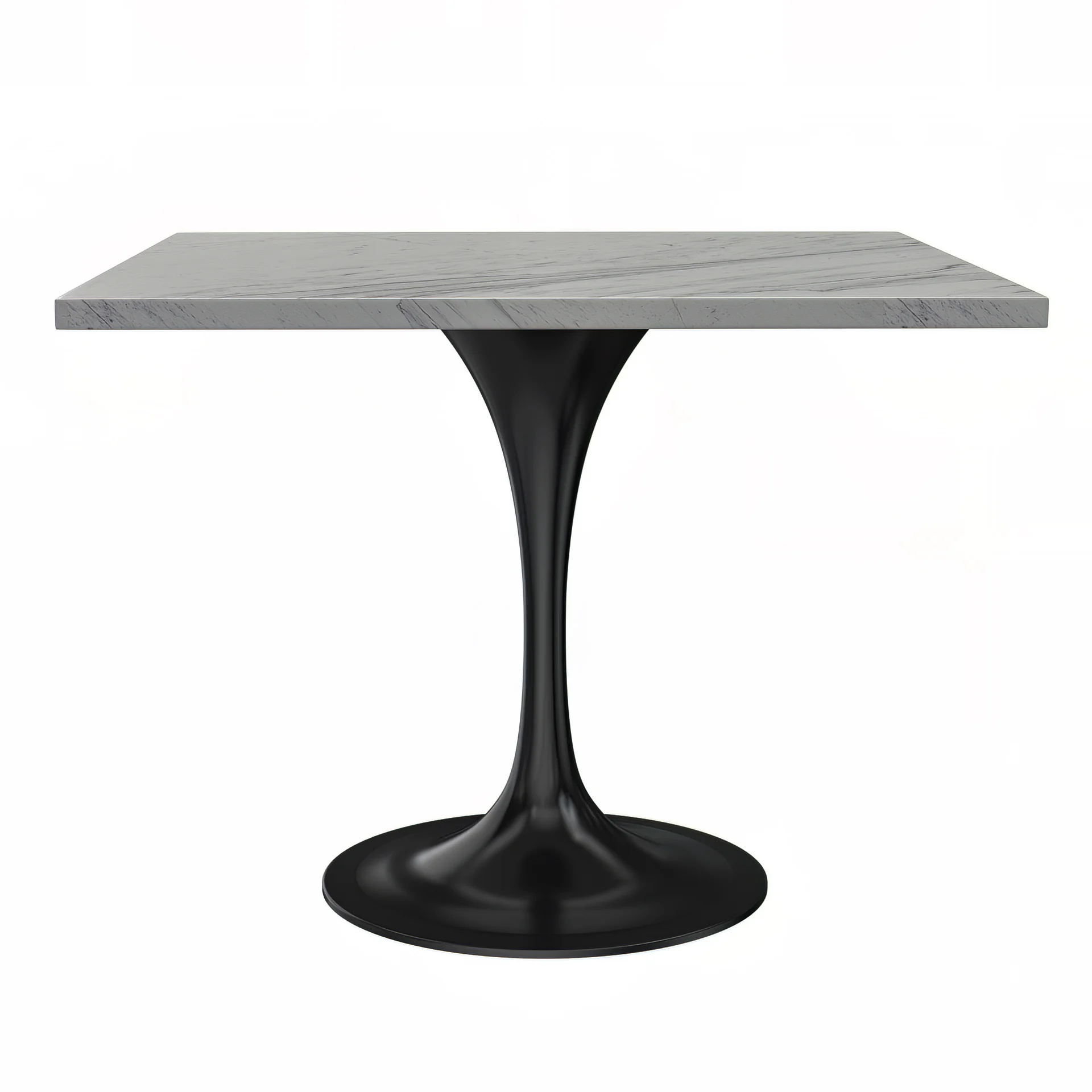 Verve Collection 36 Square Dining Table, Black Base with Laminated White Marbleized Top