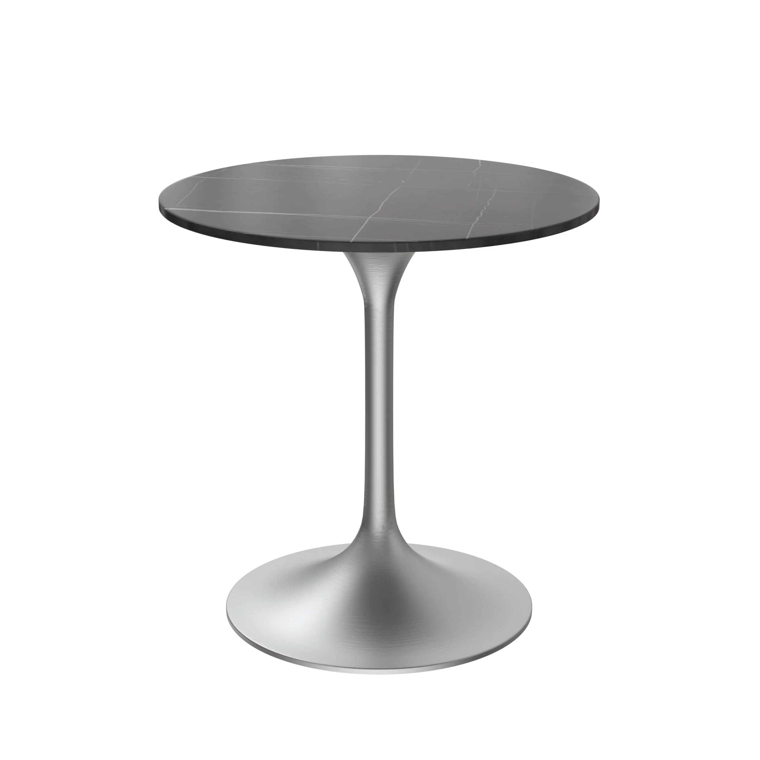 Verve Collection 27 Round Dining Table, Brushed Chrome Base with Sintered Stone Black Top