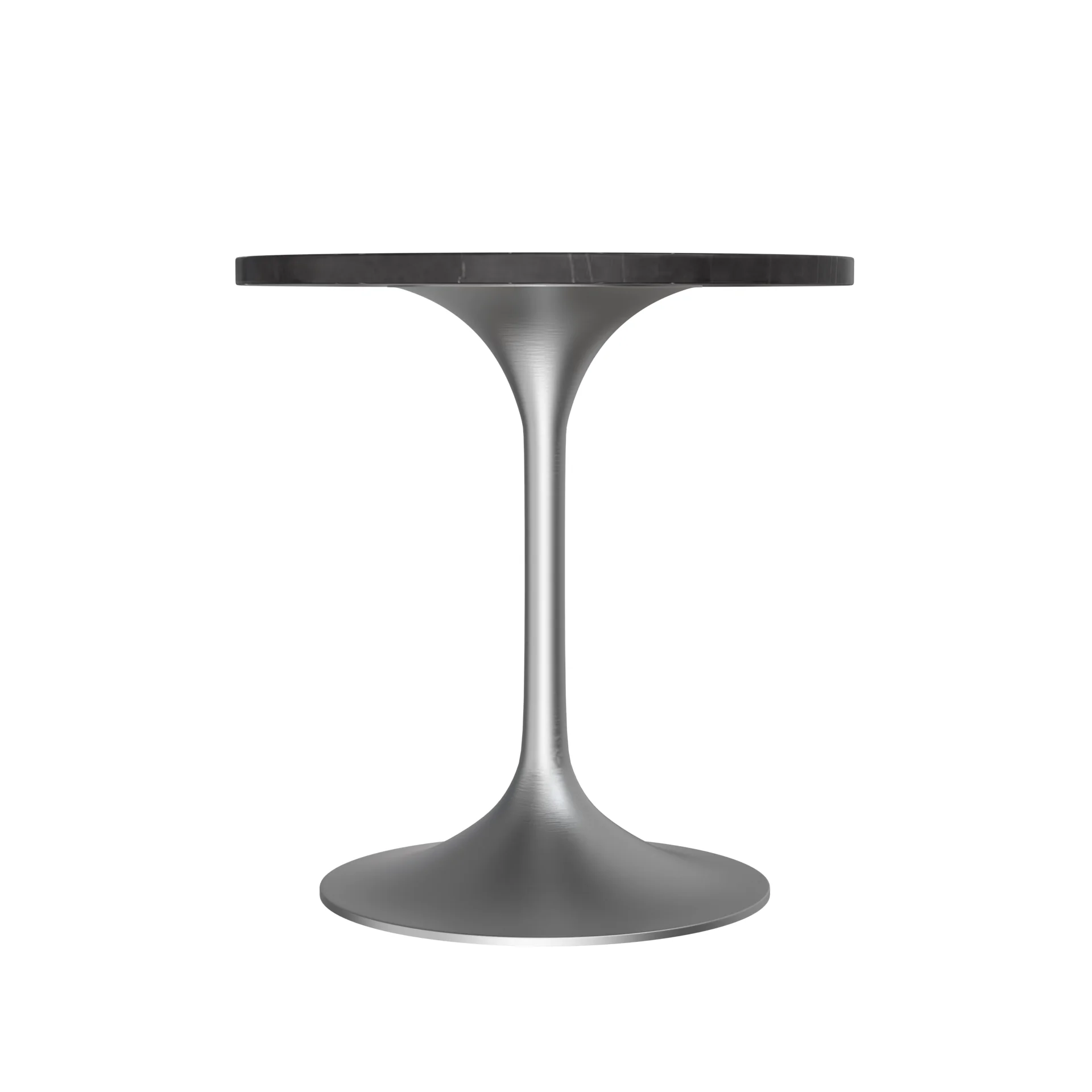 Verve Collection 27 Round Dining Table, Brushed Chrome Base with Sintered Stone Black Top