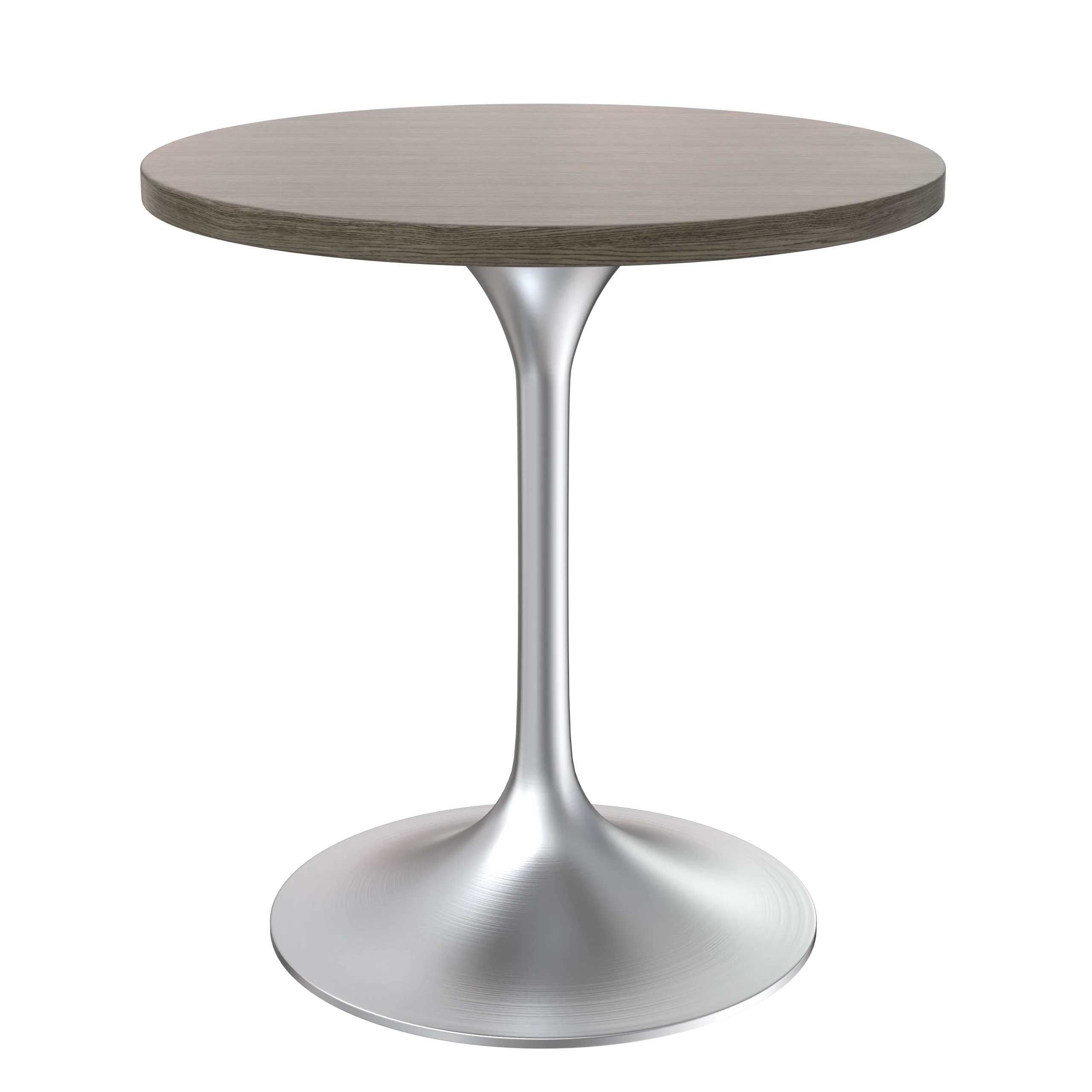 Verve Collection 27" Round Dining Table, Brushed Chrome Base with Dark Maple MDF Top