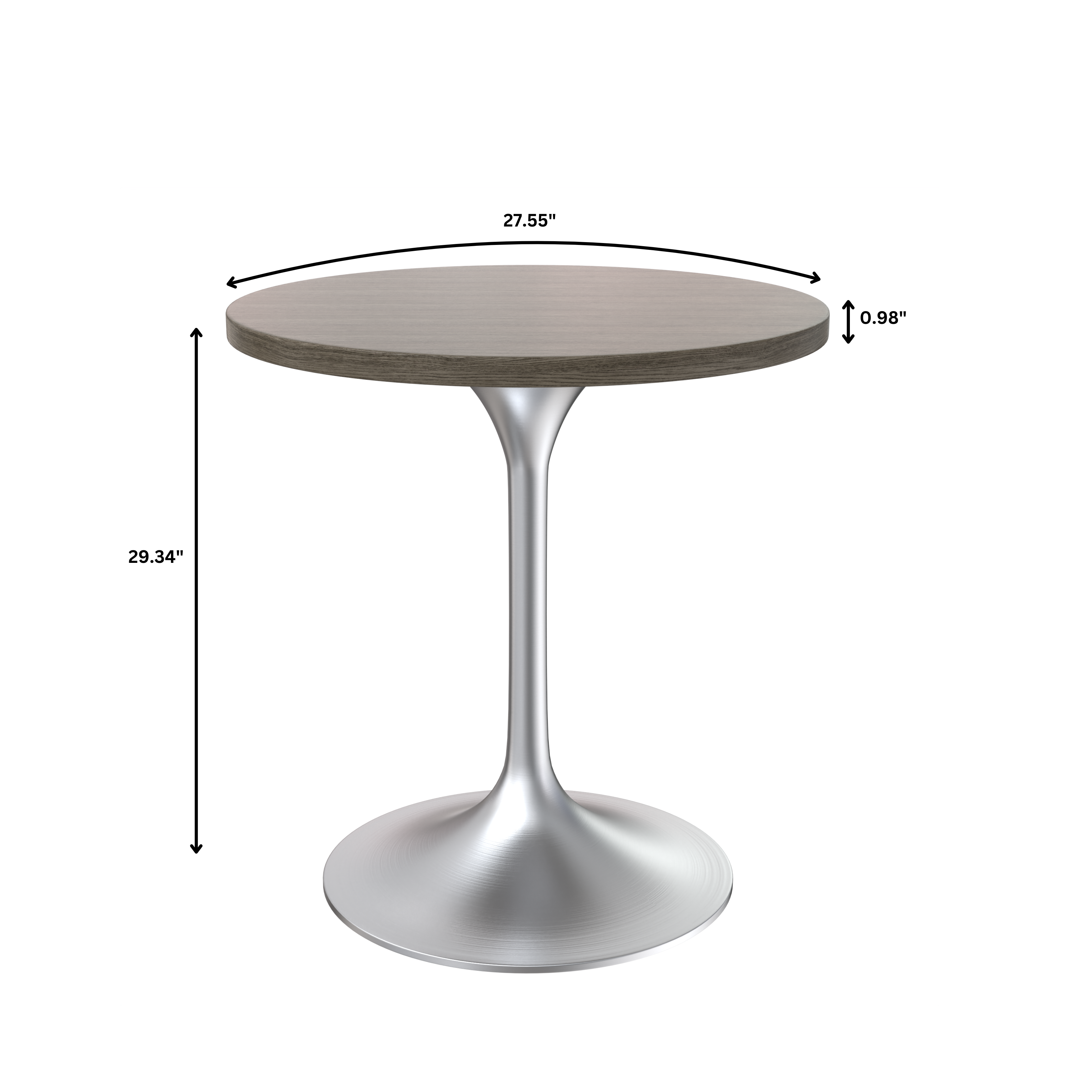 Verve Collection 27" Round Dining Table, Brushed Chrome Base with Dark Maple MDF Top