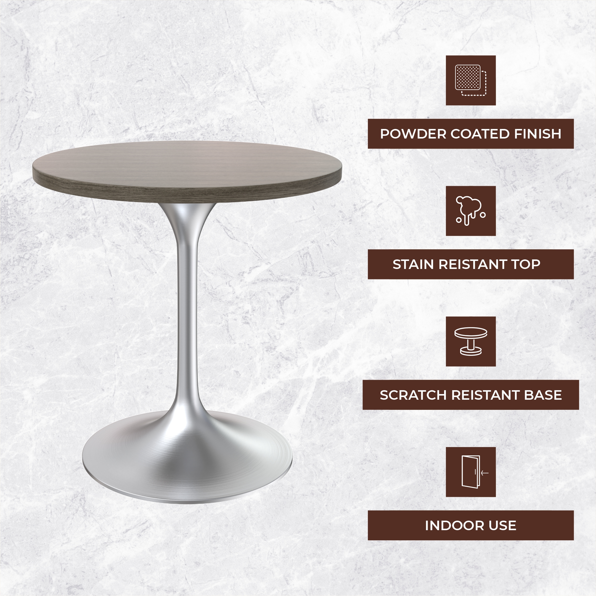 Verve Collection 27" Round Dining Table, Brushed Chrome Base with Dark Maple MDF Top