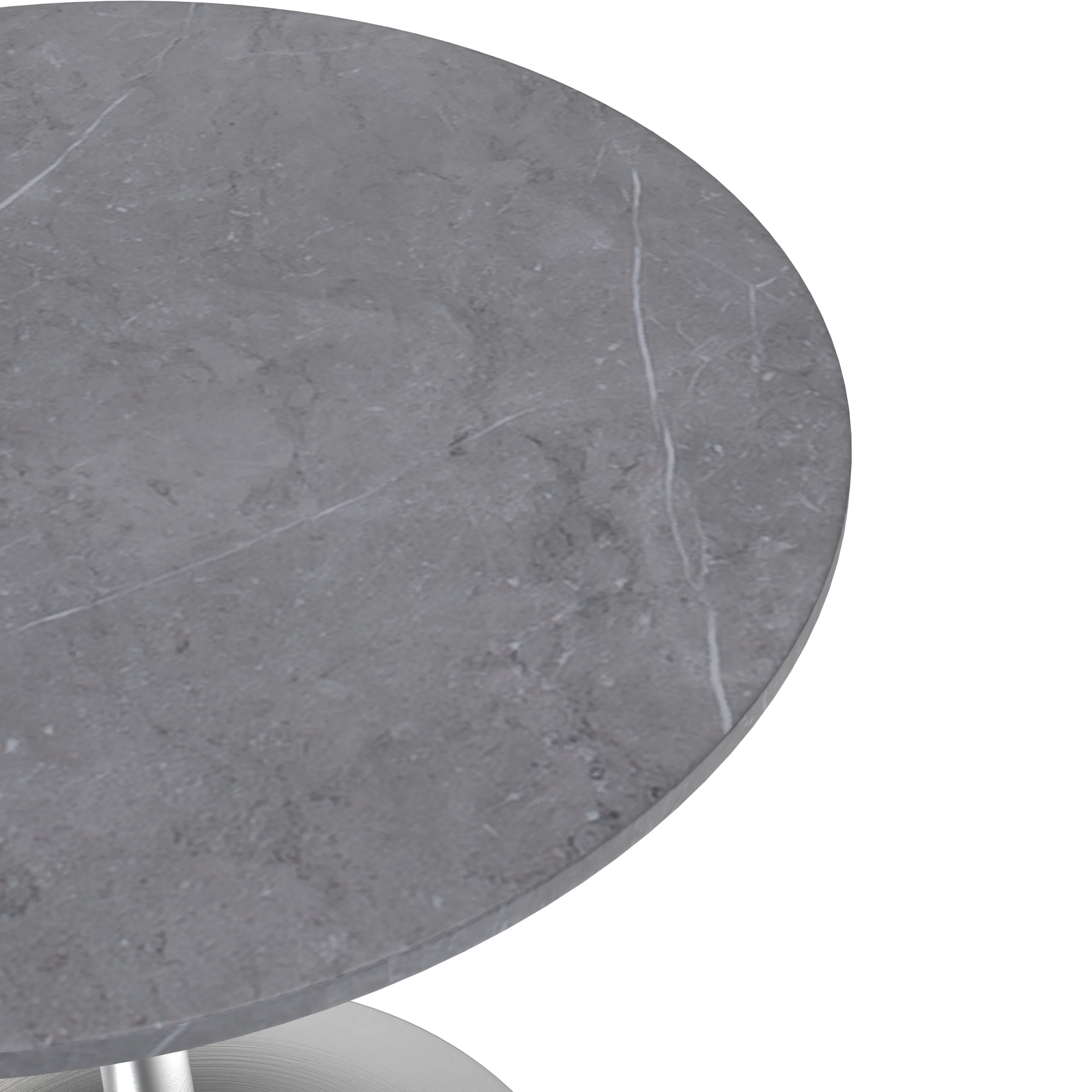 Verve Collection 27 Round Dining Table, Brushed Chrome Base with Sintered Stone Grey Top