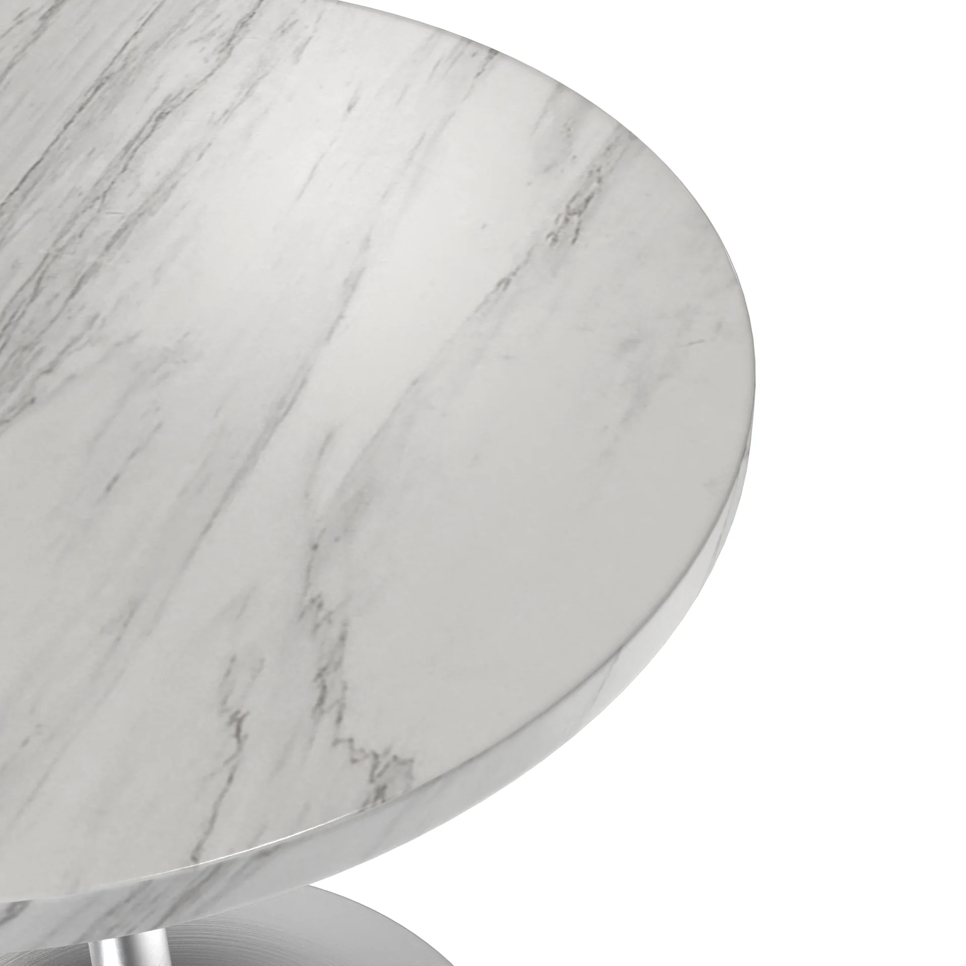 Verve Collection 27 Round Dining Table, Brushed Chrome Base with Sintered Stone White Top