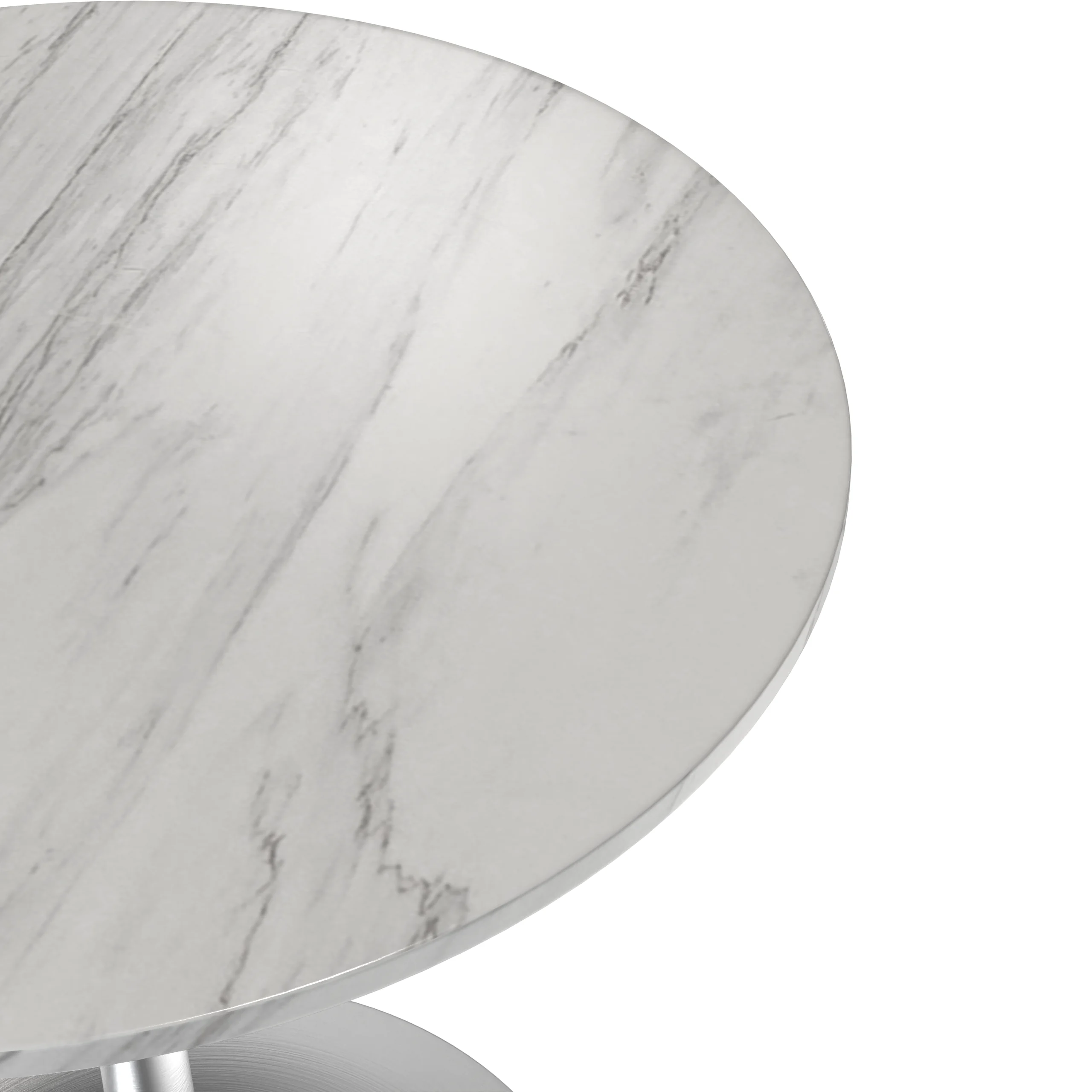 Verve Collection 27 Round Dining Table, Brushed Chrome Base with Sintered Stone White Top