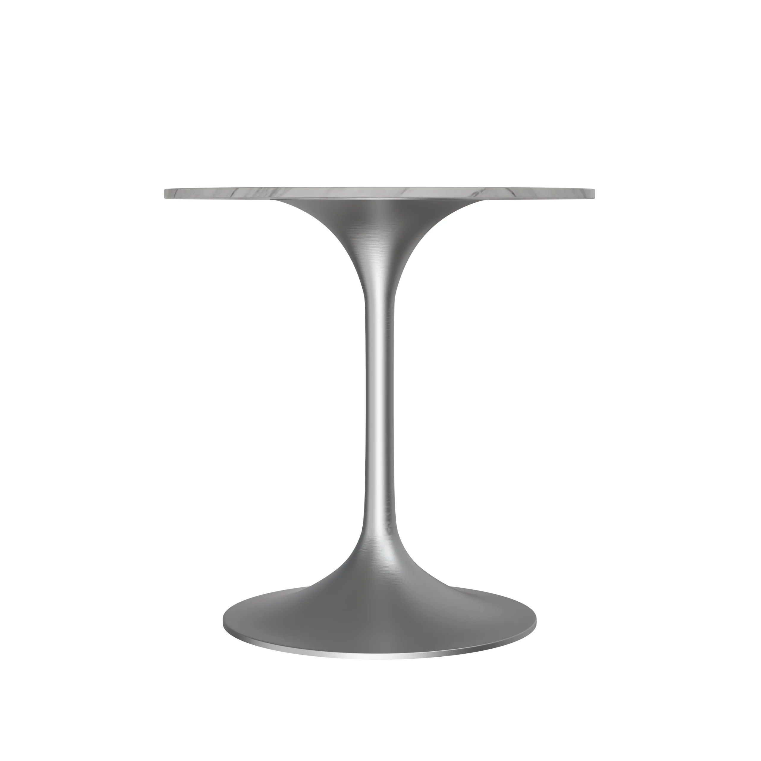Verve Collection 27 Round Dining Table, Brushed Chrome Base with Sintered Stone White Top