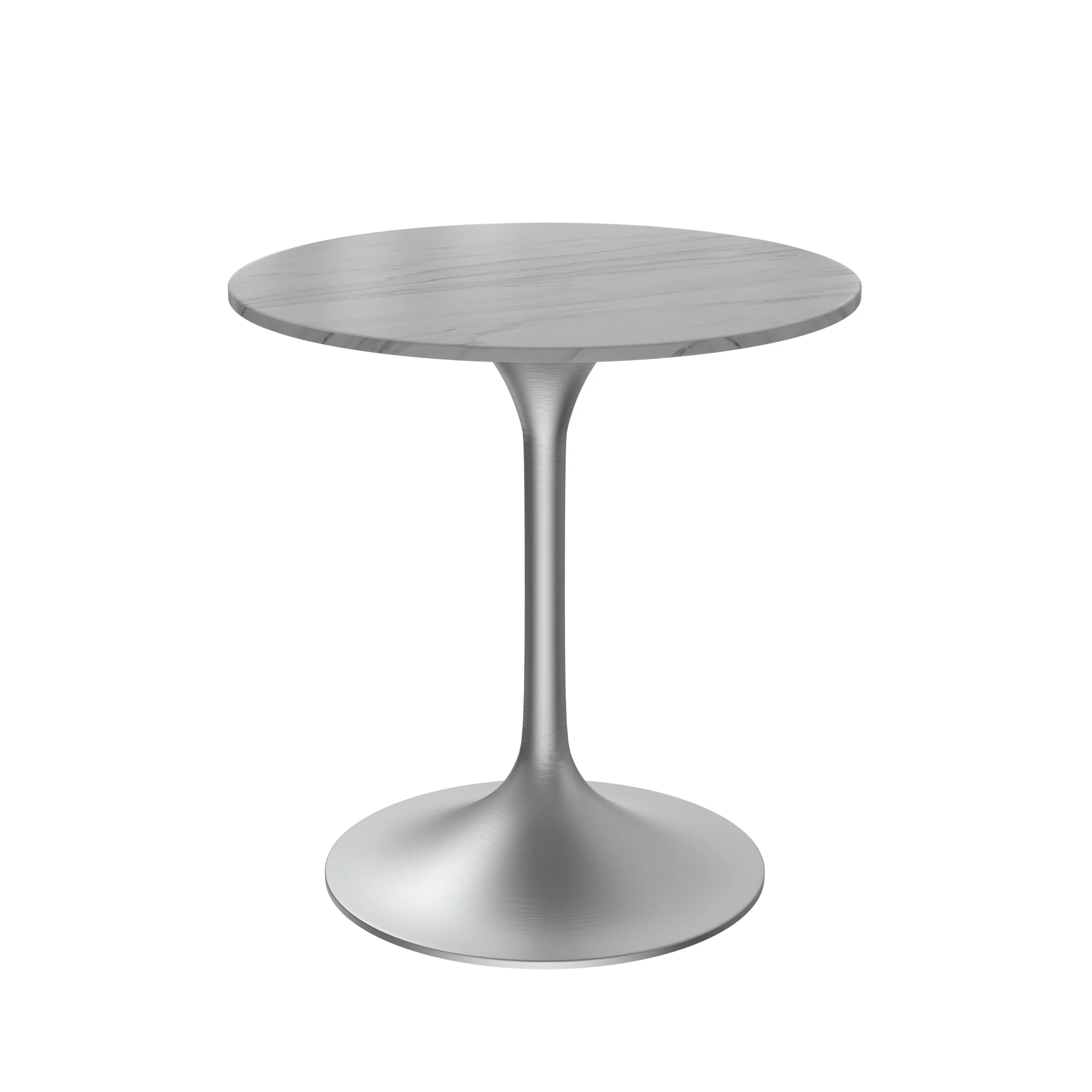 Verve Collection 27 Round Dining Table, Brushed Chrome Base with Sintered Stone White Top
