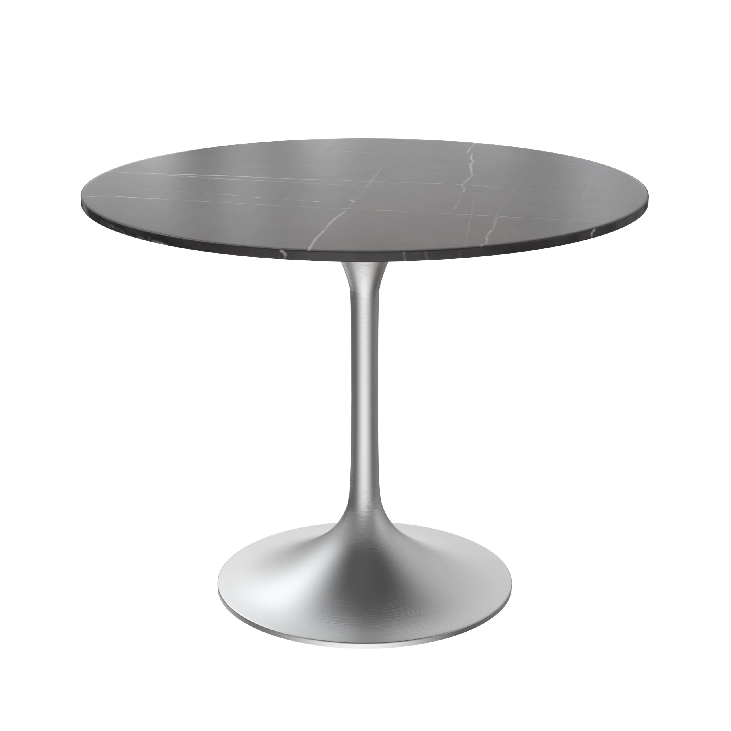 Verve Collection 36" Round Dining Table, Brushed Chrome Base with Sintered Stone Black Top