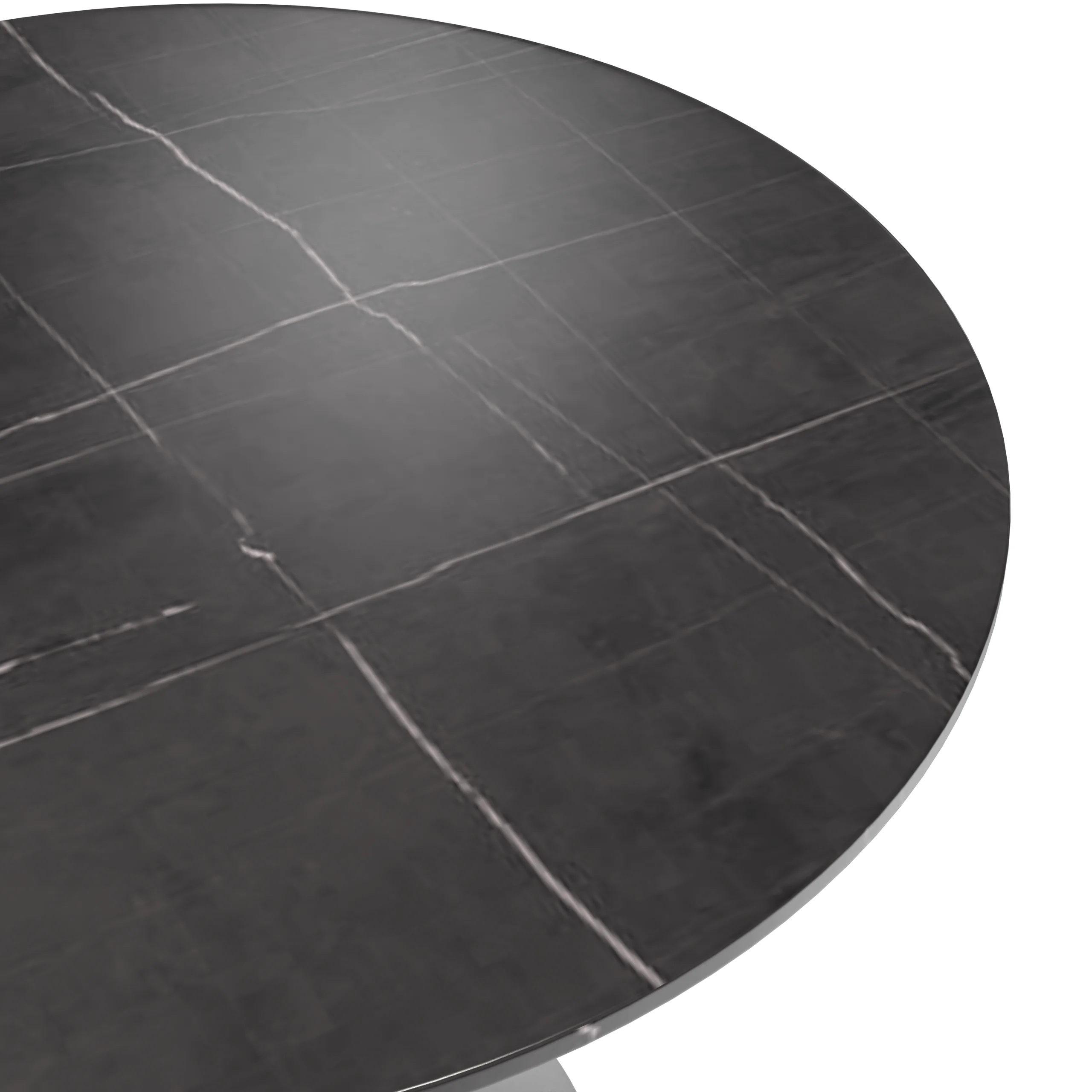 Verve Collection 36" Round Dining Table, Brushed Chrome Base with Sintered Stone Black Top