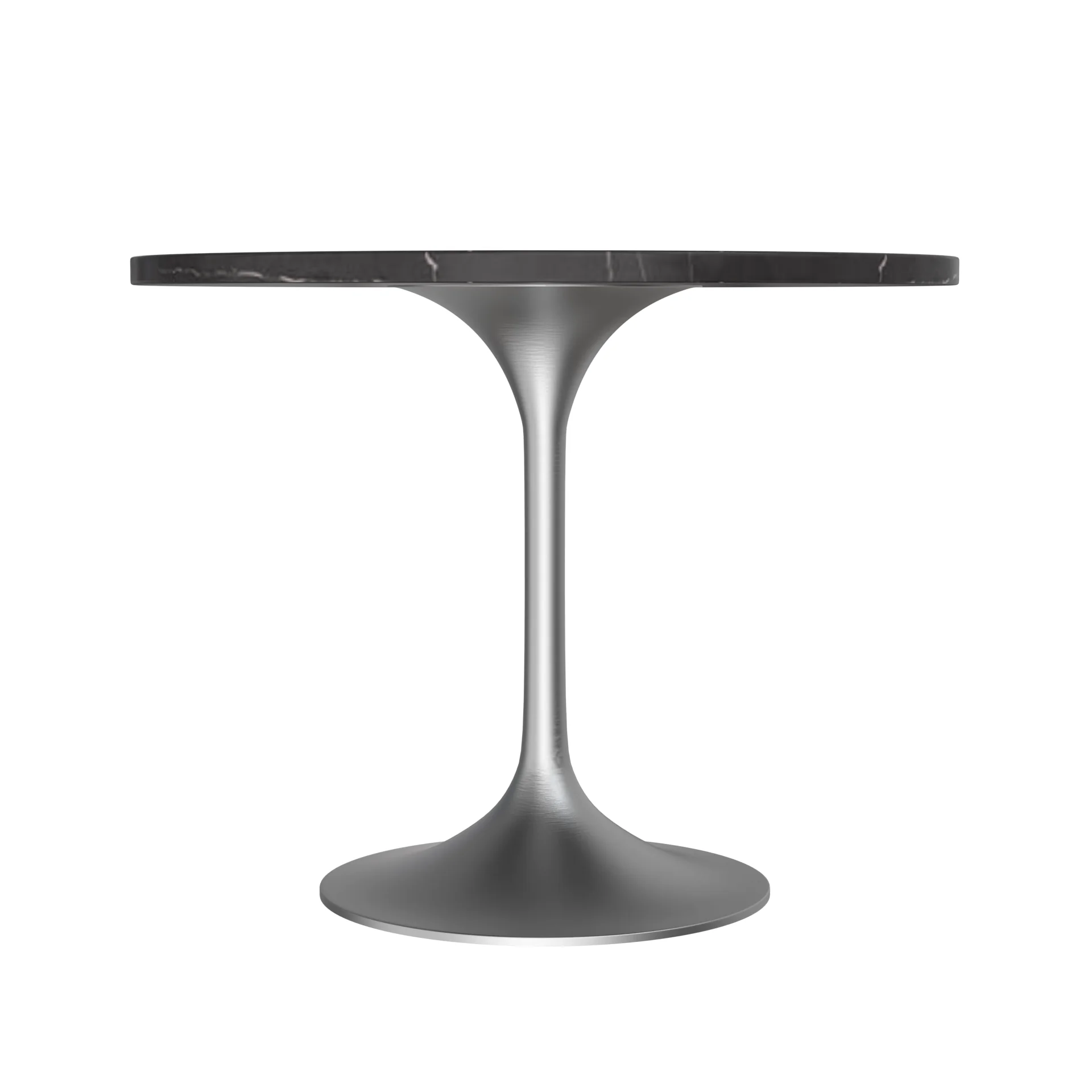 Verve Collection 36" Round Dining Table, Brushed Chrome Base with Sintered Stone Black Top