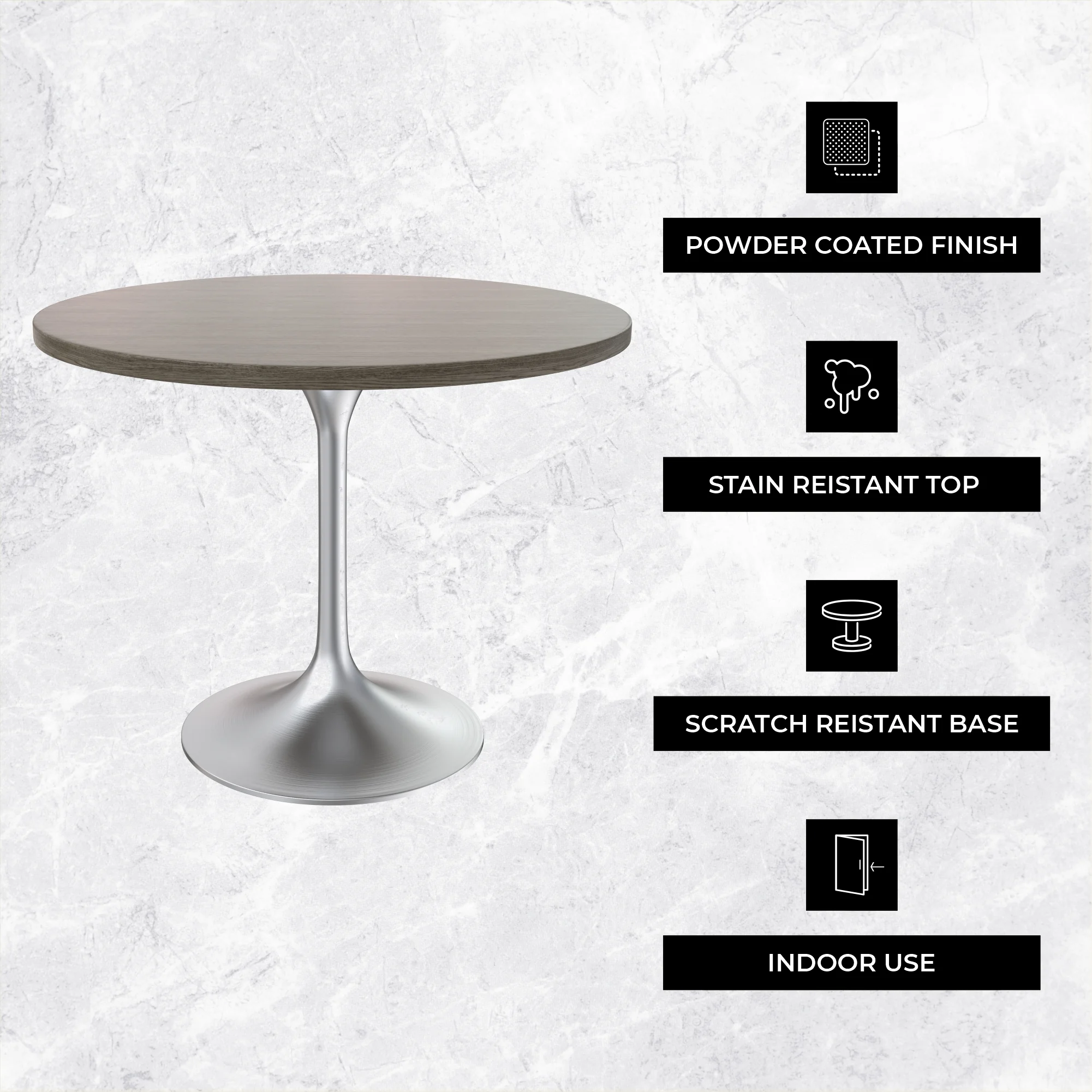 Verve Collection 36" Round Dining Table, Brushed Chrome Base with Dark Maple MDF Top