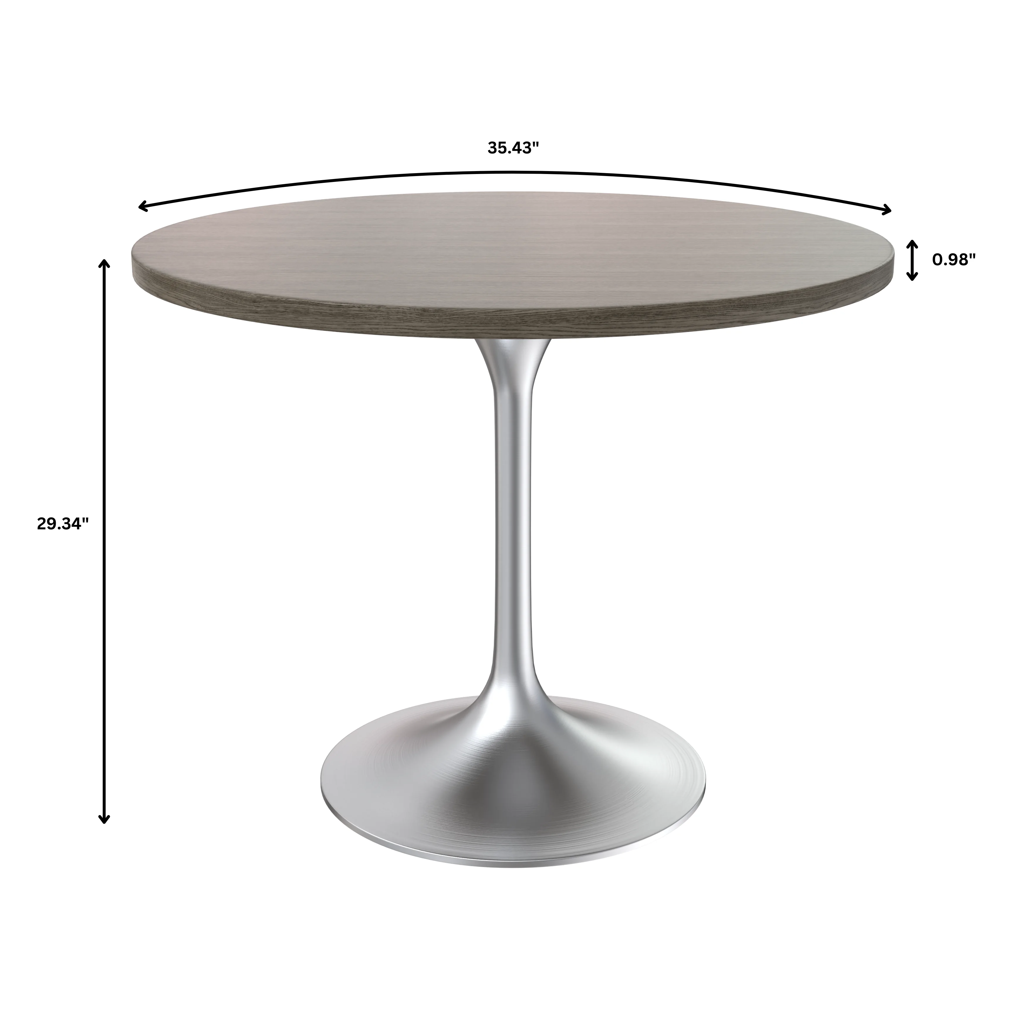 Verve Collection 36" Round Dining Table, Brushed Chrome Base with Dark Maple MDF Top