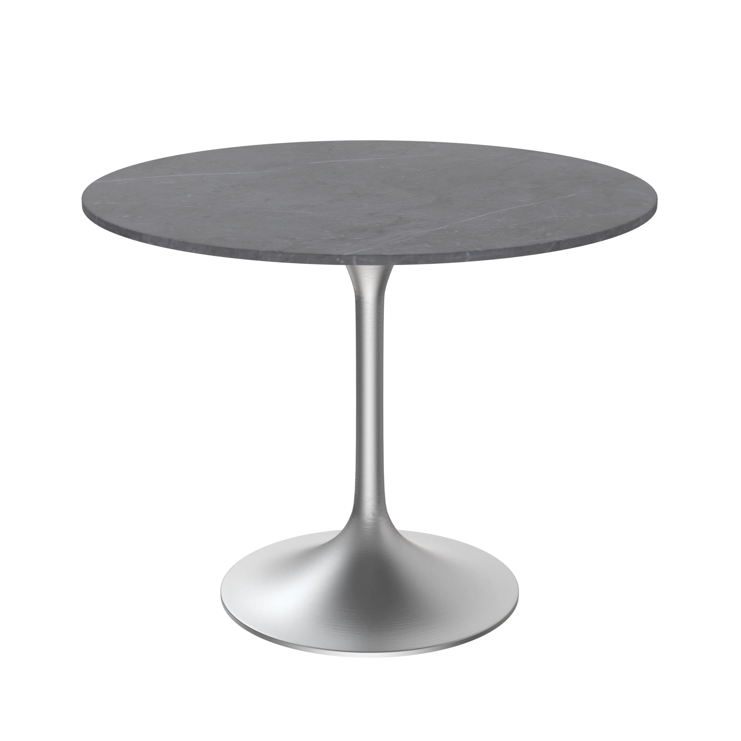 Verve Collection 36" Round Dining Table, Brushed Chrome Base with Sintered Stone Grey Top