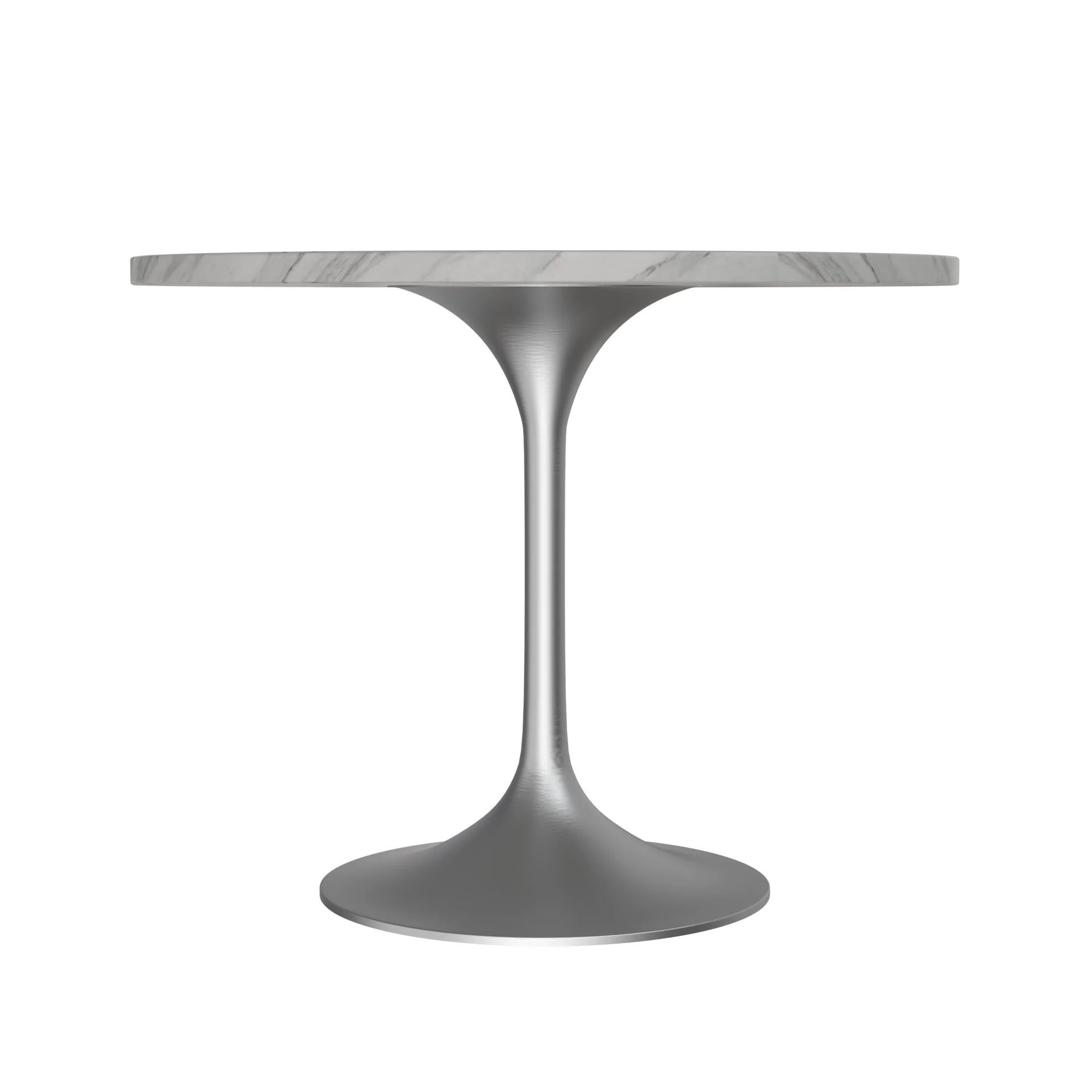 Verve Collection 36" Round Dining Table, Brushed Chrome Base with Sintered Stone White Top