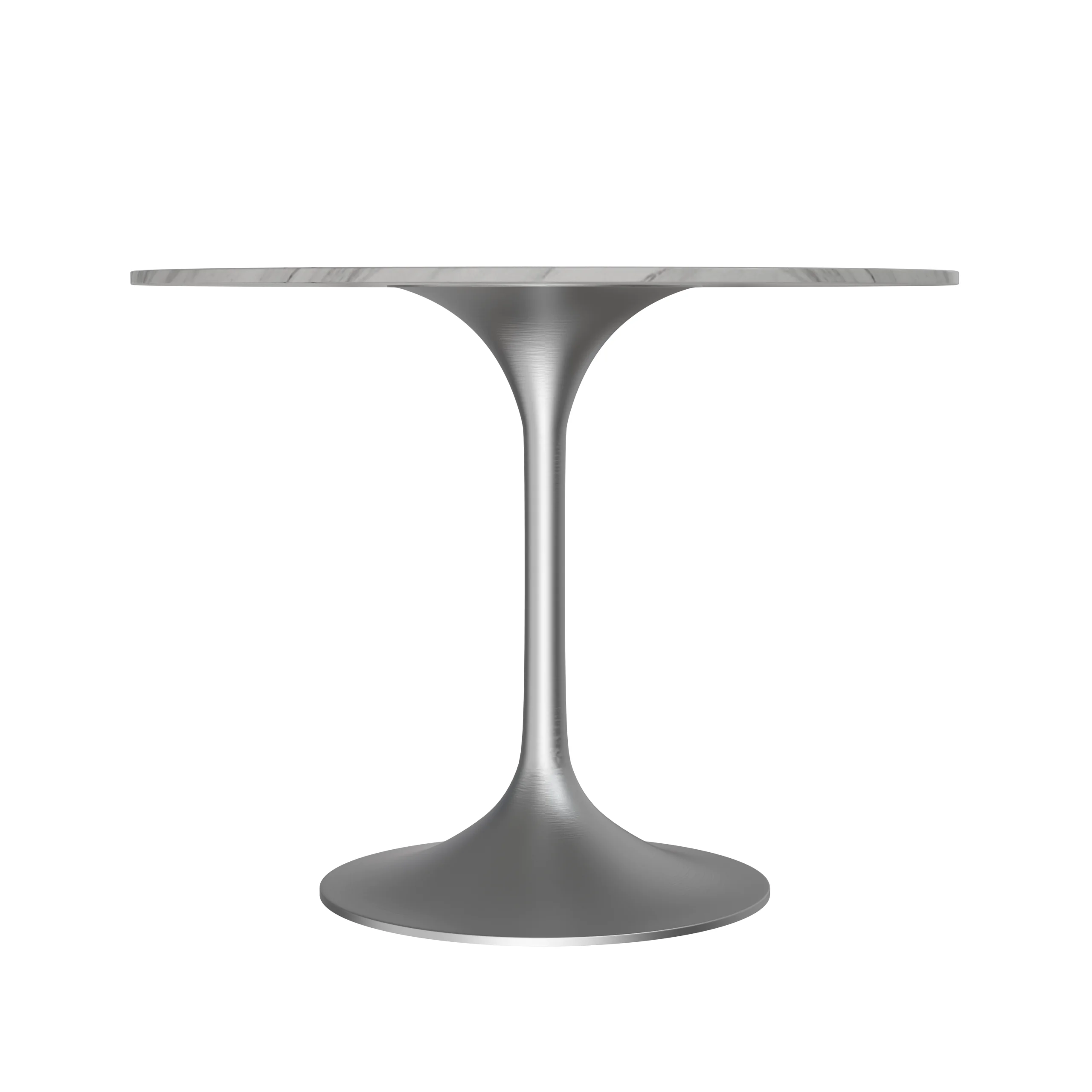 Verve Collection 36" Round Dining Table, Brushed Chrome Base with Sintered Stone White Top