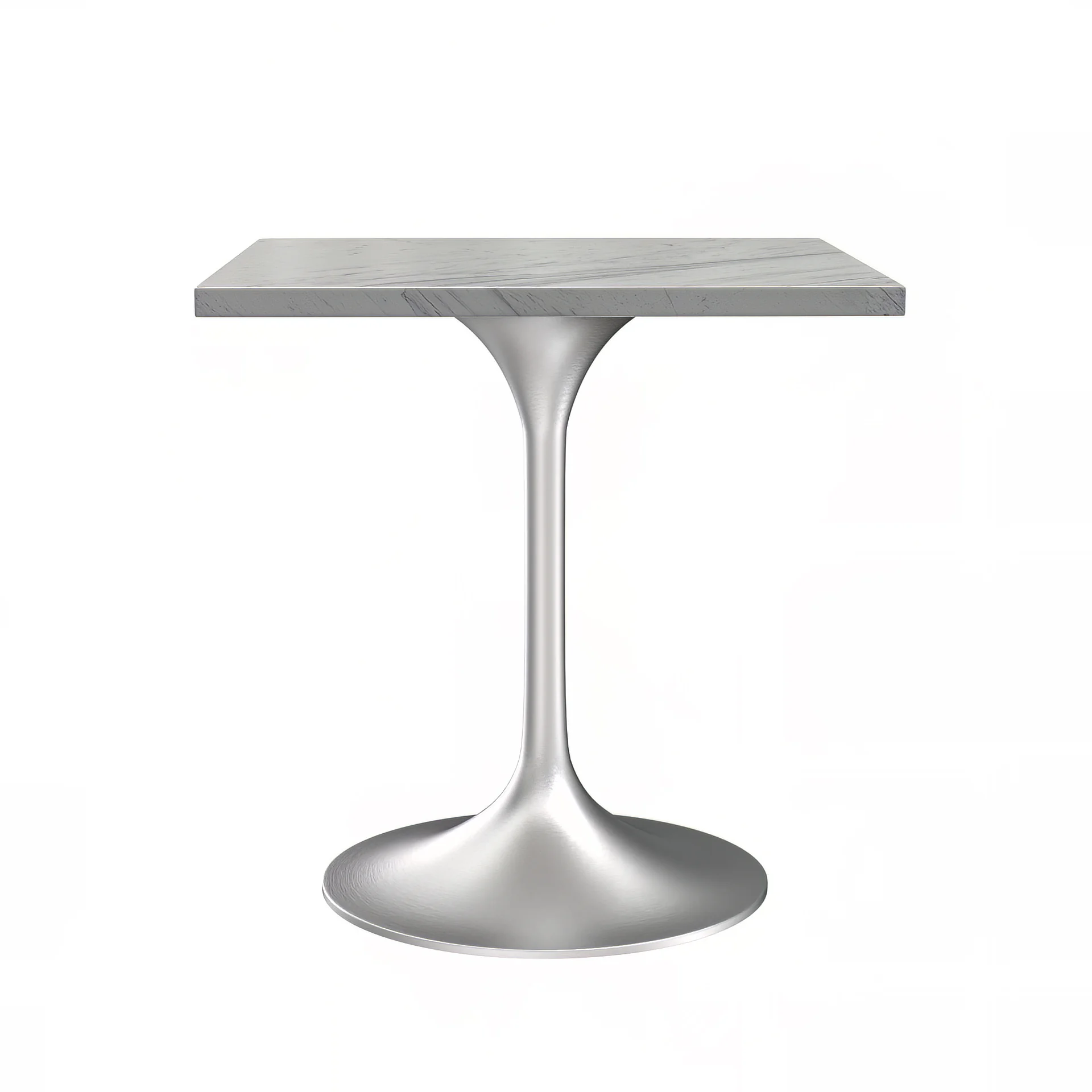 Verve Collection 27 Square Dining Table, Brushed Base with Laminated White Marbleized Top