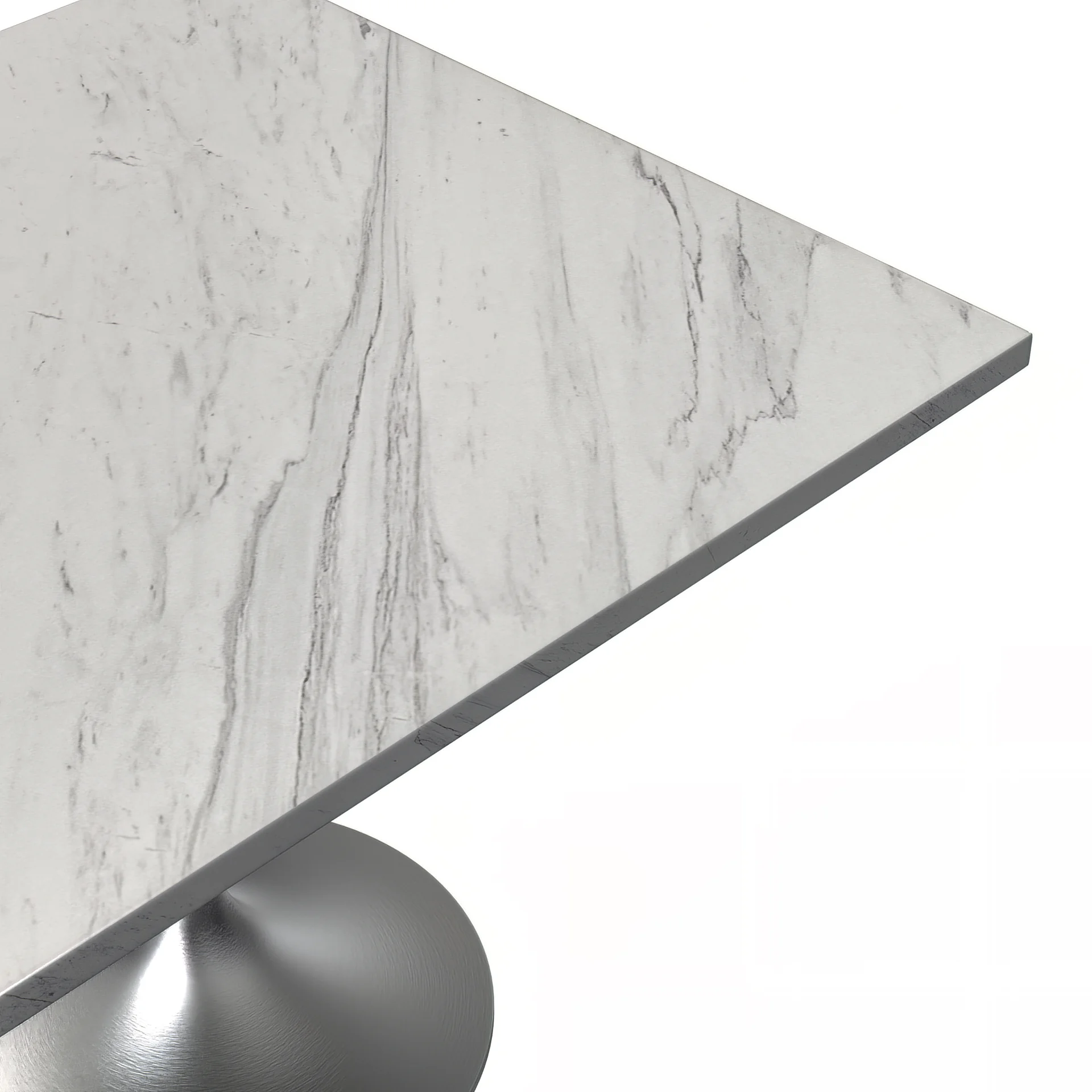 Verve Collection 36 Square Dining Table, Brushed Base with Laminated White Marbleized Top