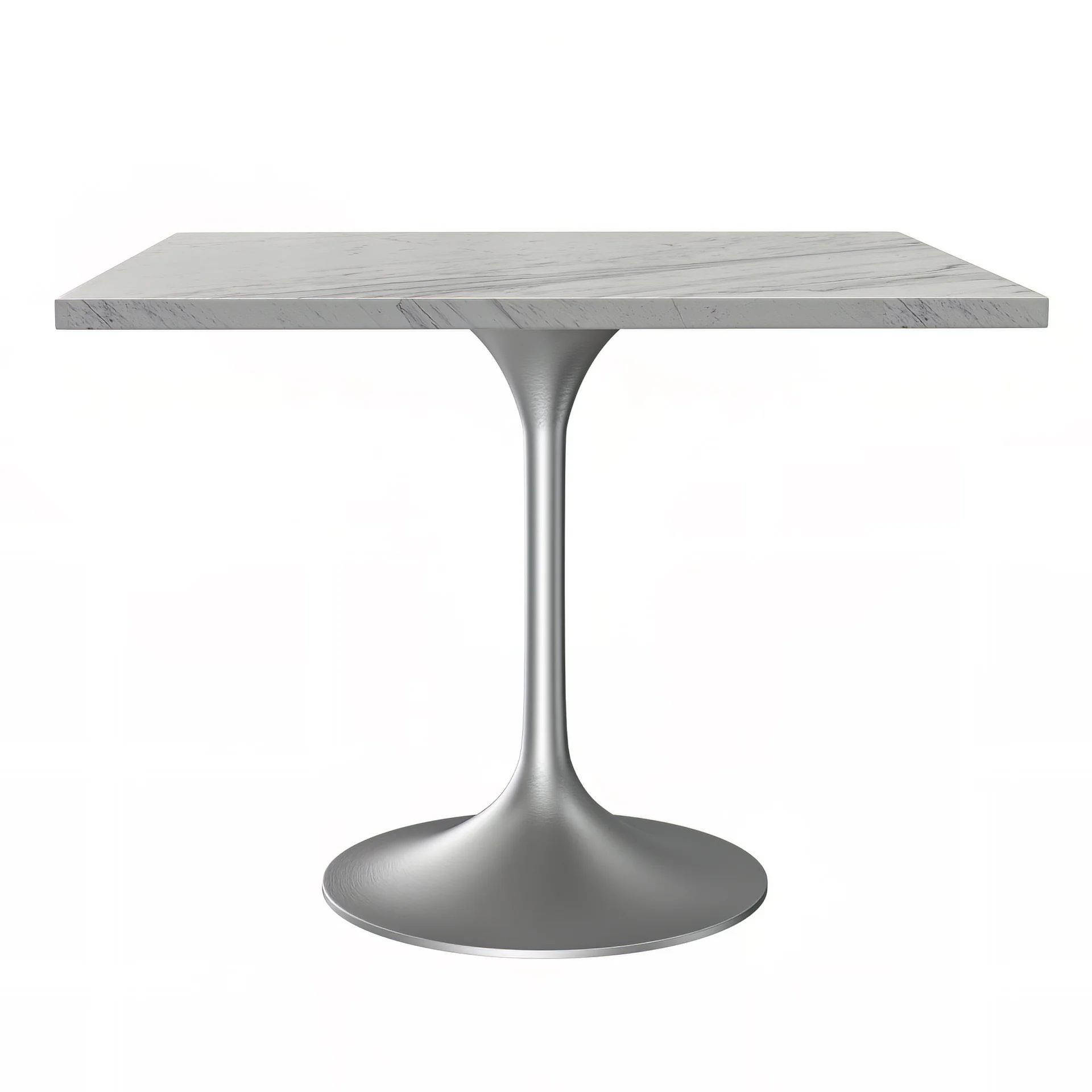 Verve Collection 36 Square Dining Table, Brushed Base with Laminated White Marbleized Top