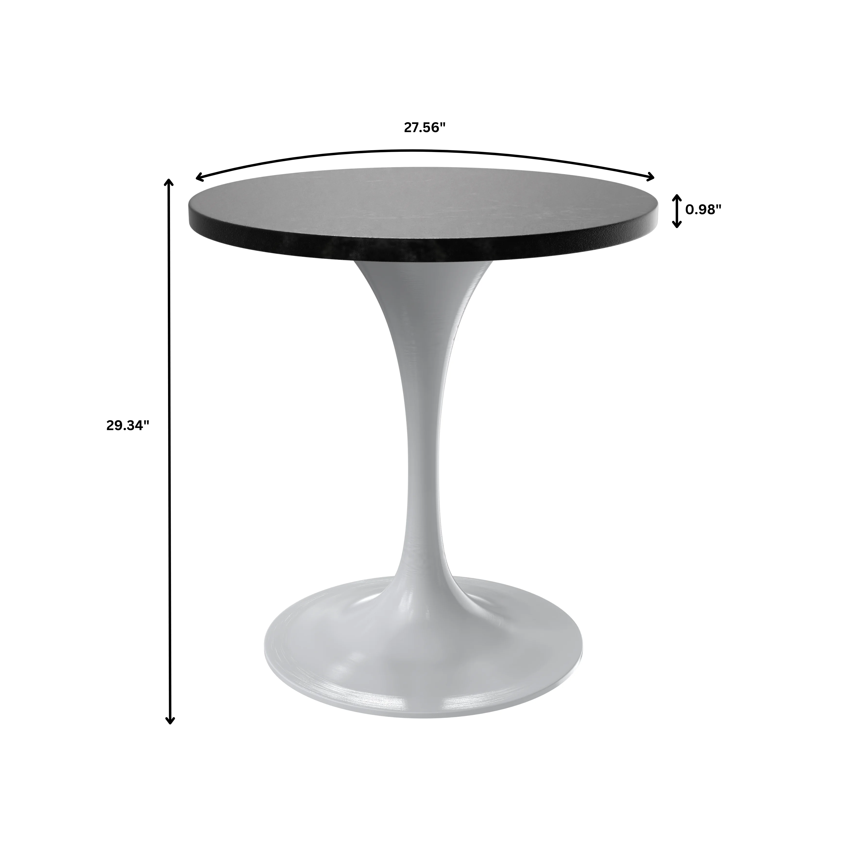 Verve Collection 27 Round Dining Table, White Base with Black MDF Top