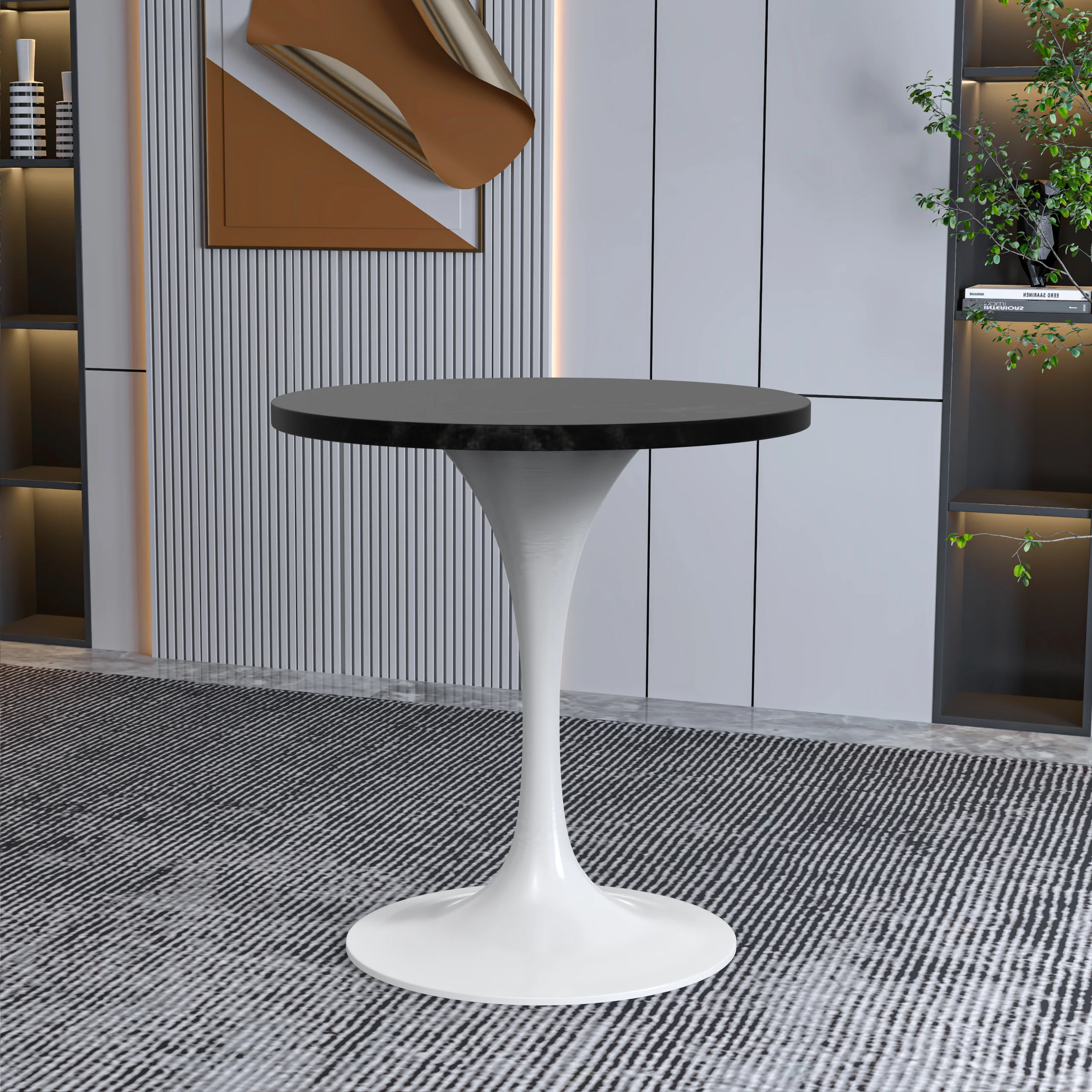 Verve Collection 27 Round Dining Table, White Base with Black MDF Top