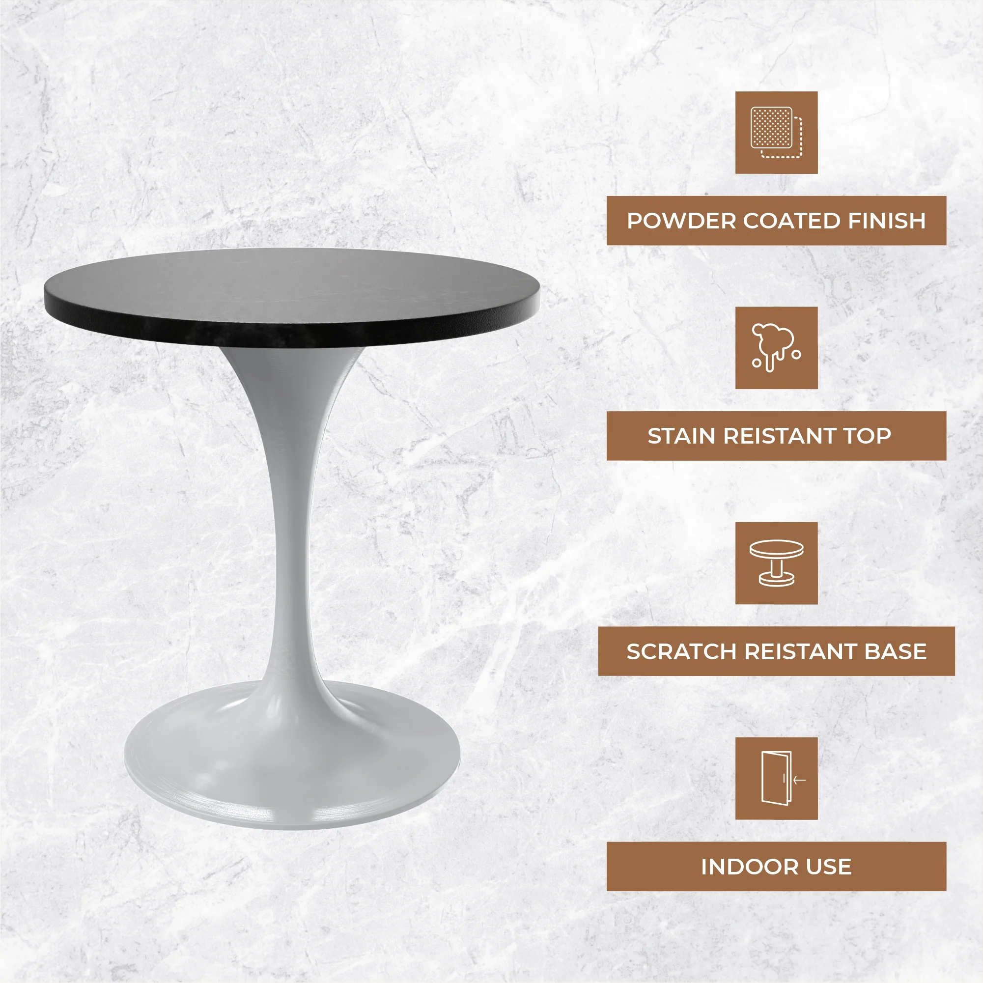 Verve Collection 27 Round Dining Table, White Base with Black MDF Top